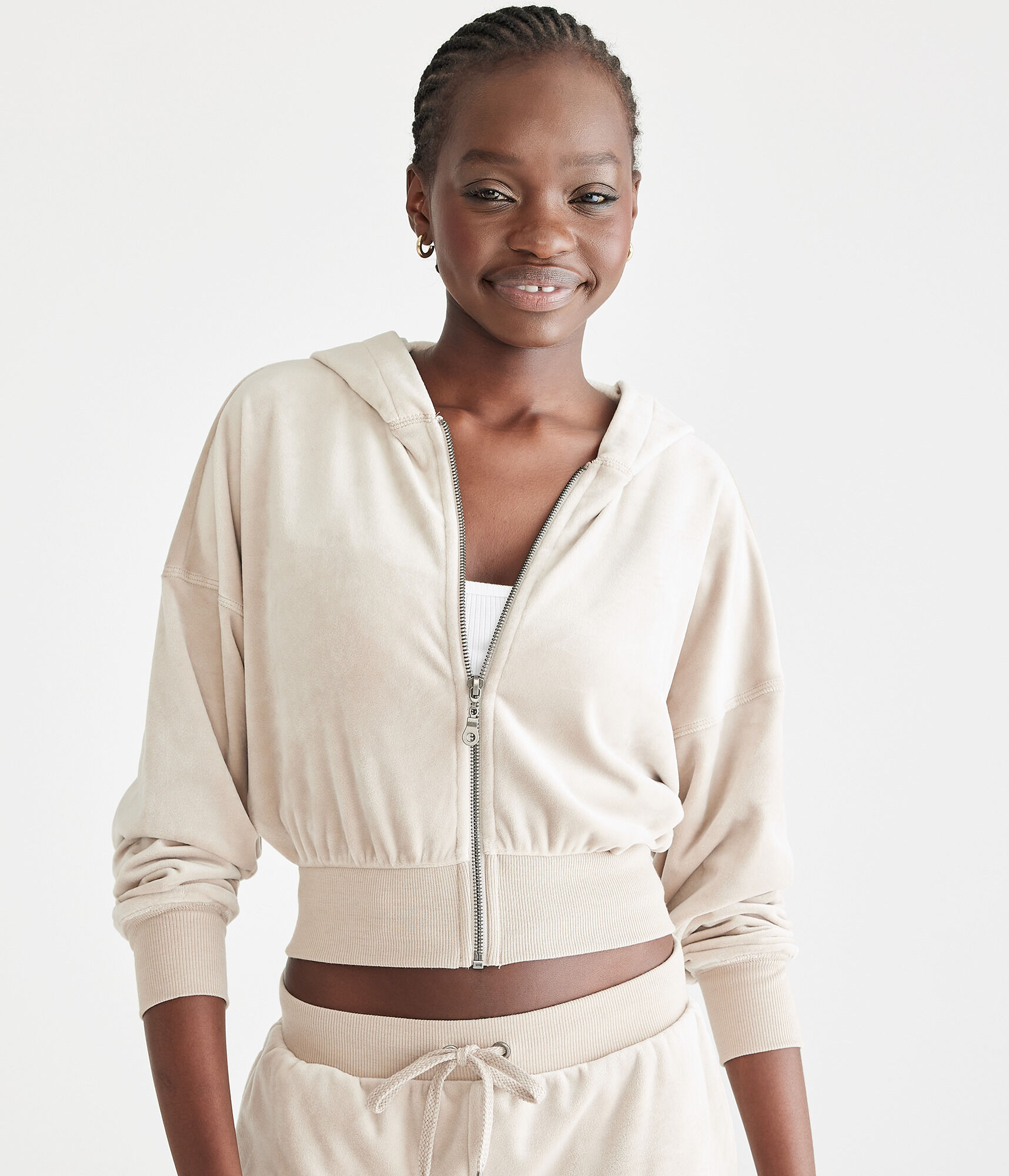 Velour Cropped Full-Zip Sleep Hoodie