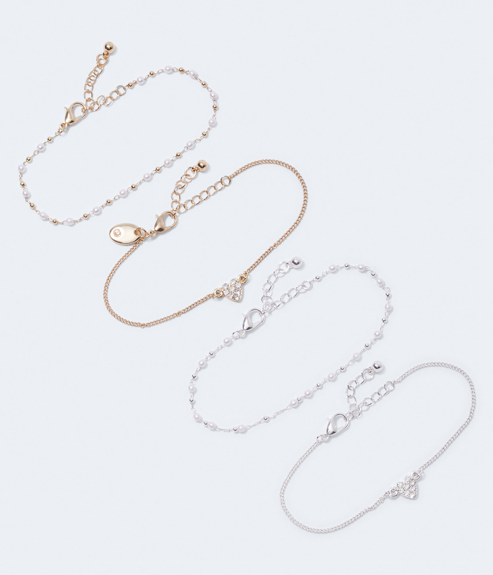 Rhinestone Heart & Faux Pearl Bracelet 4-Pack