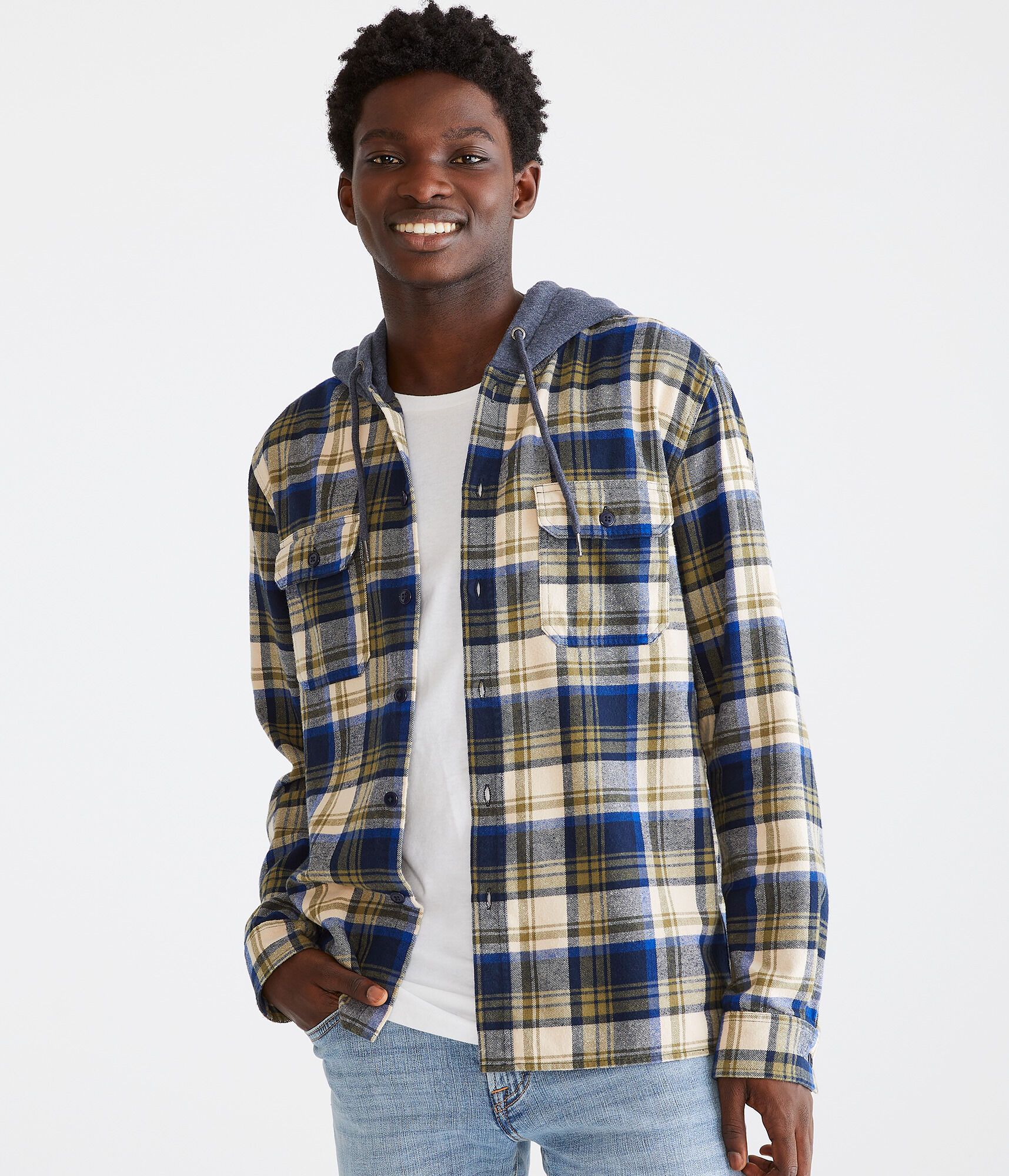 Long Sleeve Plaid Hooded Flannel Shirt