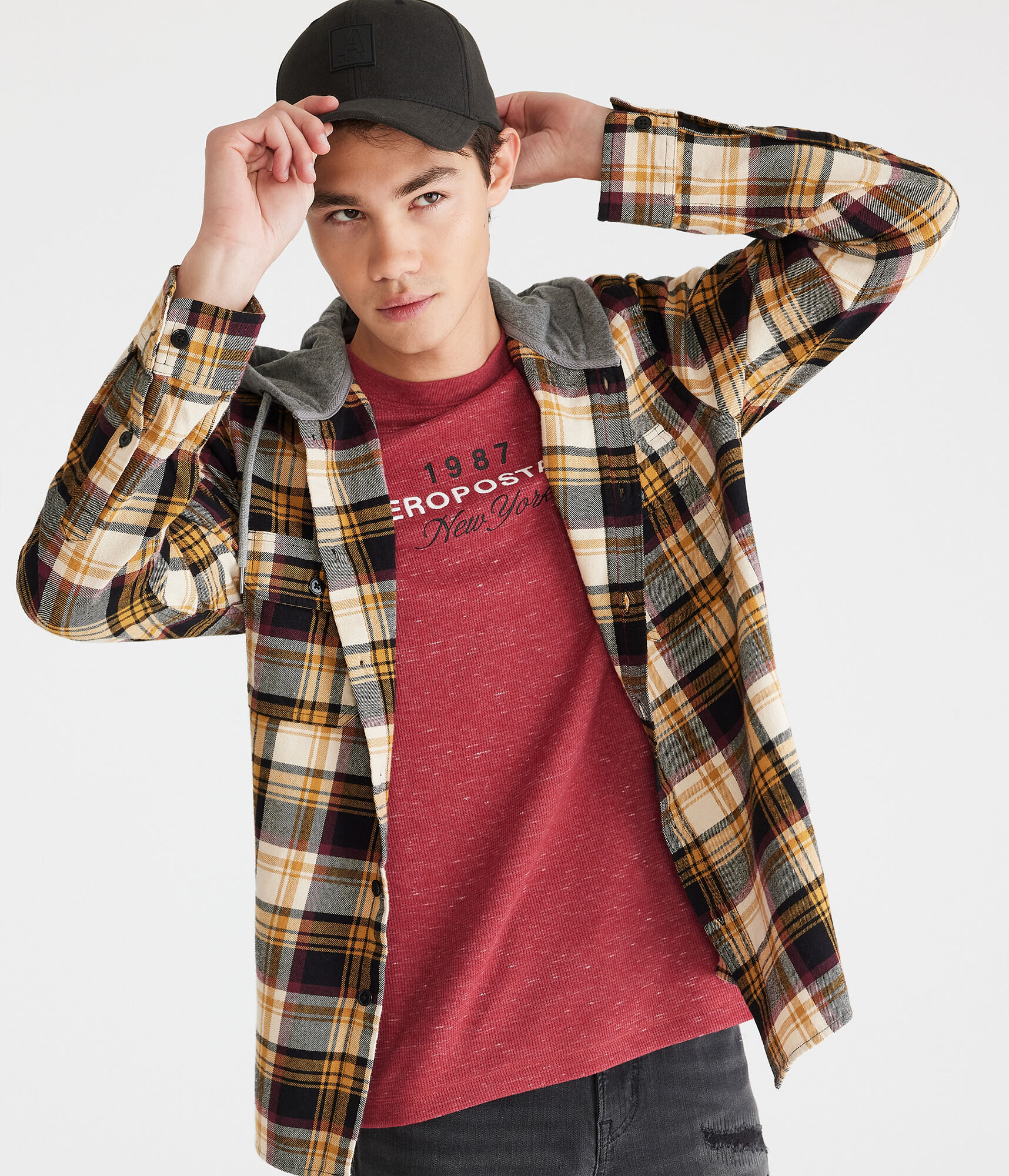 Long Sleeve Plaid Hooded Flannel Shirt
