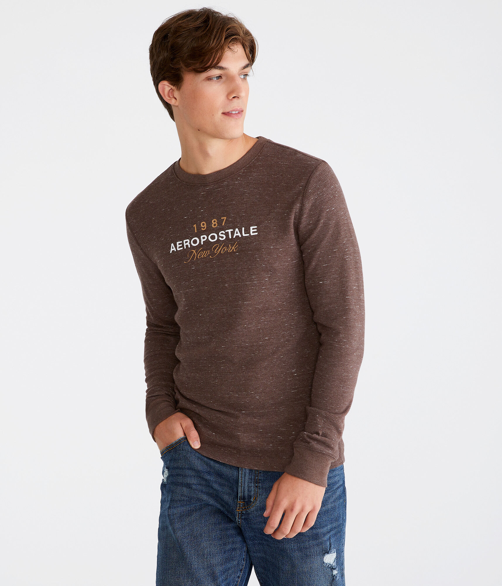Long Sleeve Aeropostale Script Graphic Thermal Tee