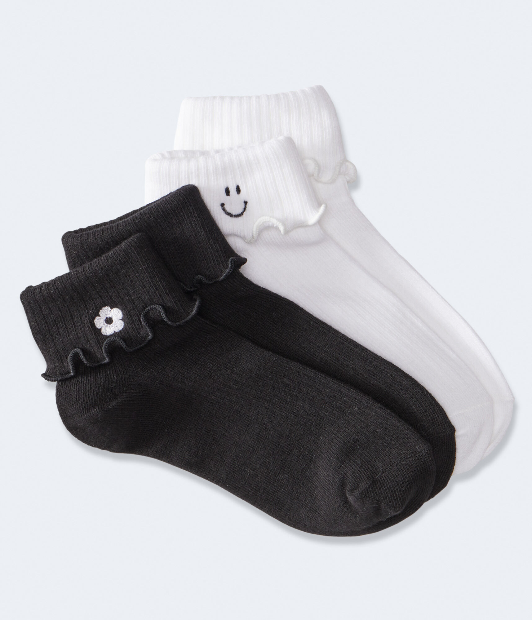 Smile & Flower Double-Cuff Quarter Crew Sock 2-Pack