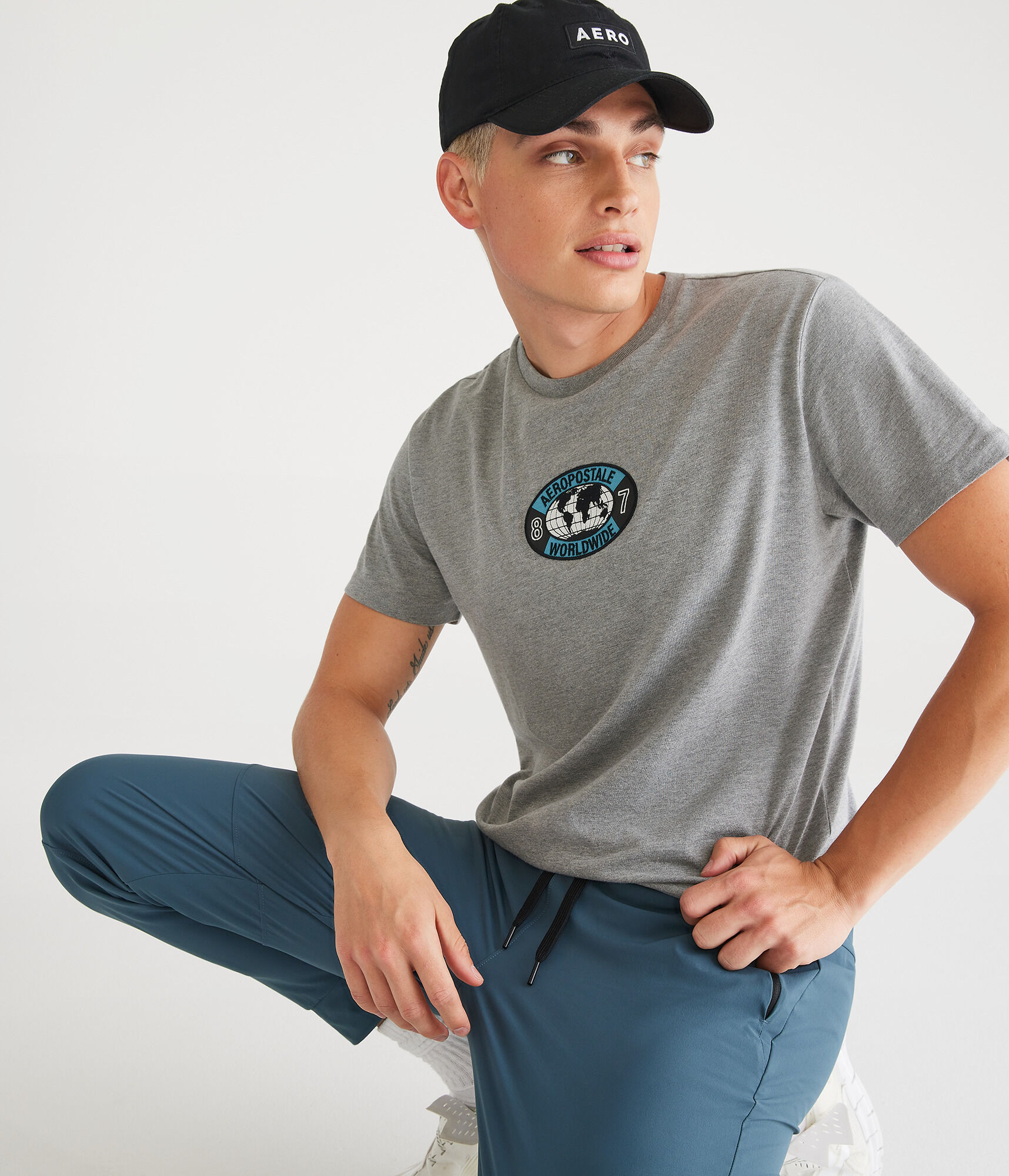 Aeropostale Worldwide Globe Appliqué Graphic Tee
