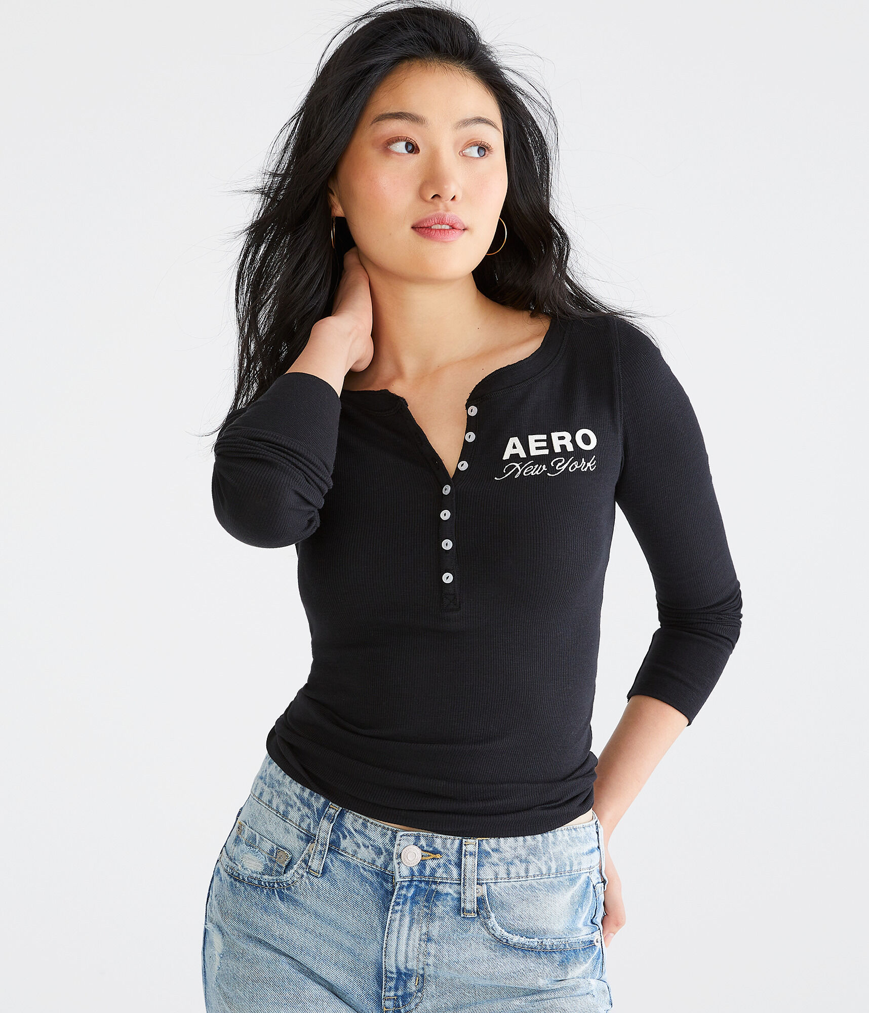 Long Sleeve Aero New York Graphic Henley