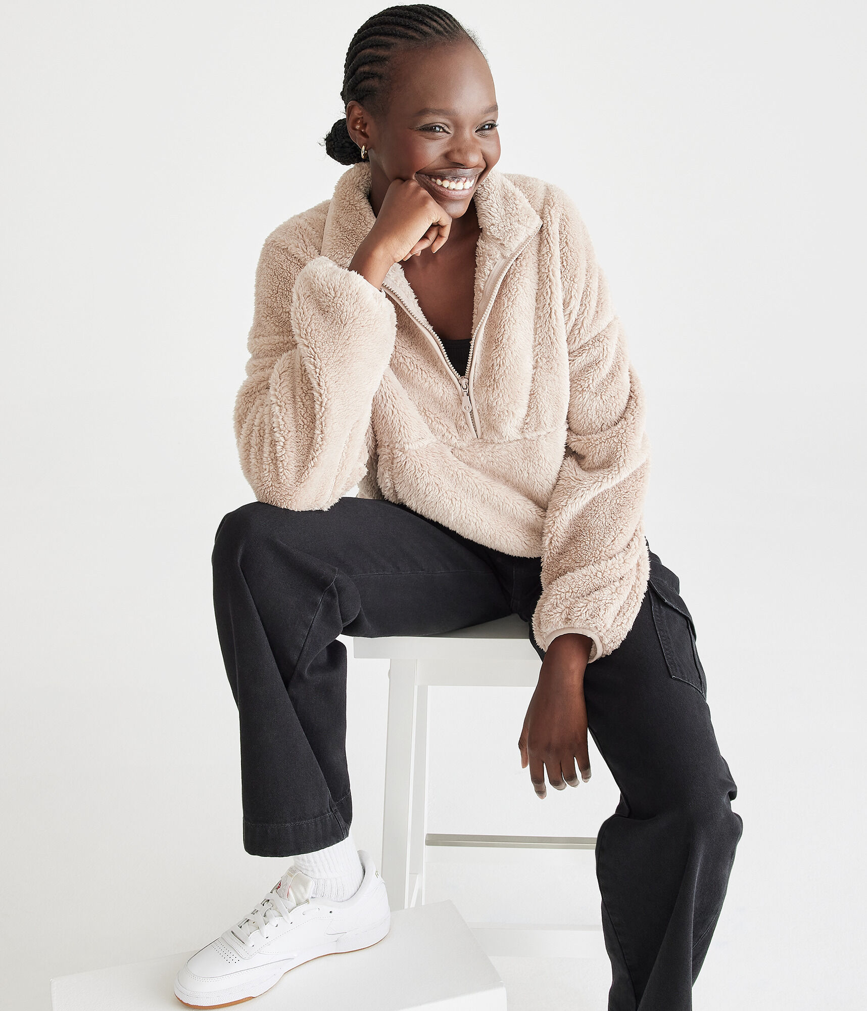 Sherpa Fleece Half-Zip Pullover Jacket