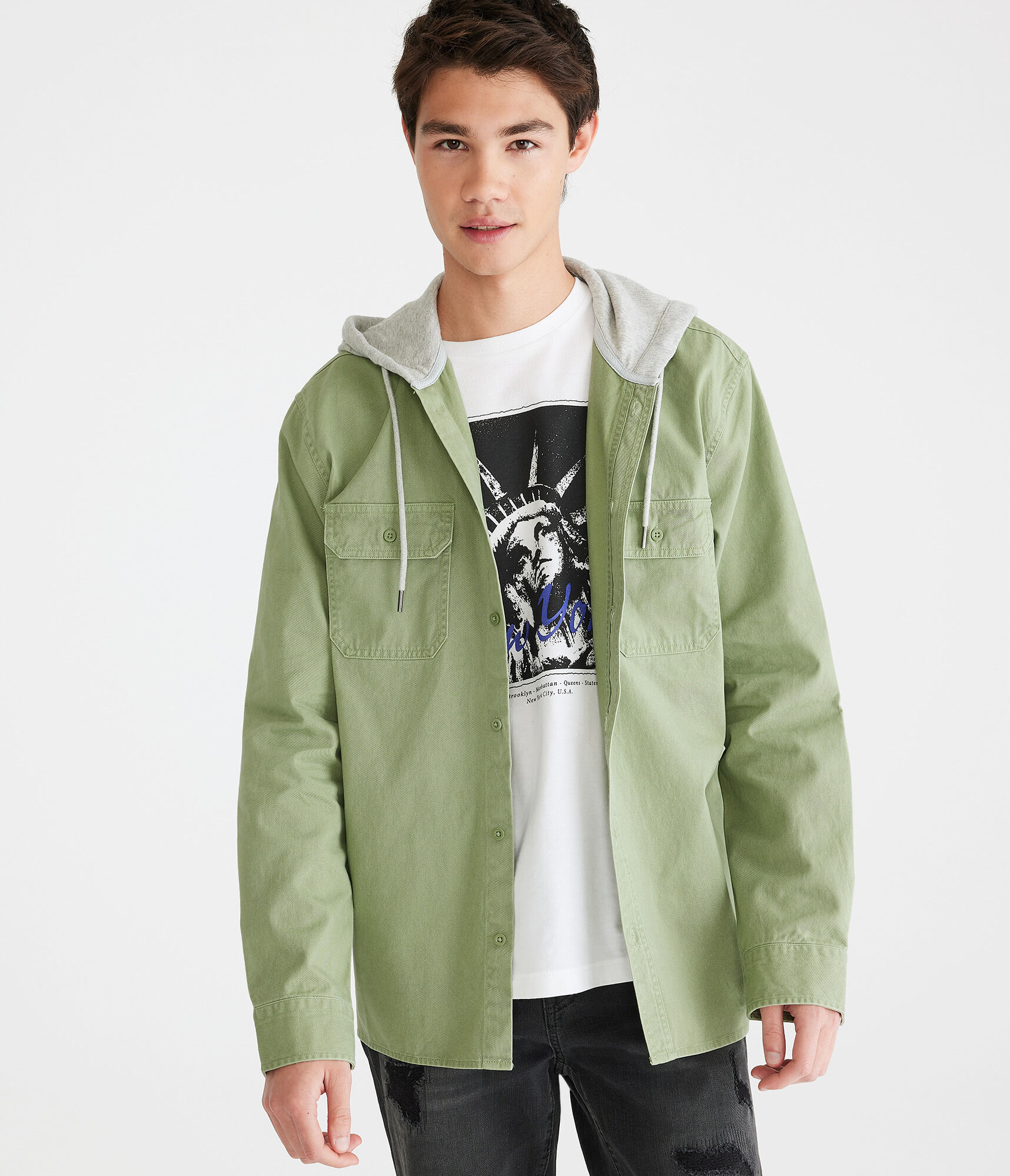 Long Sleeve Hooded Twill Shirt