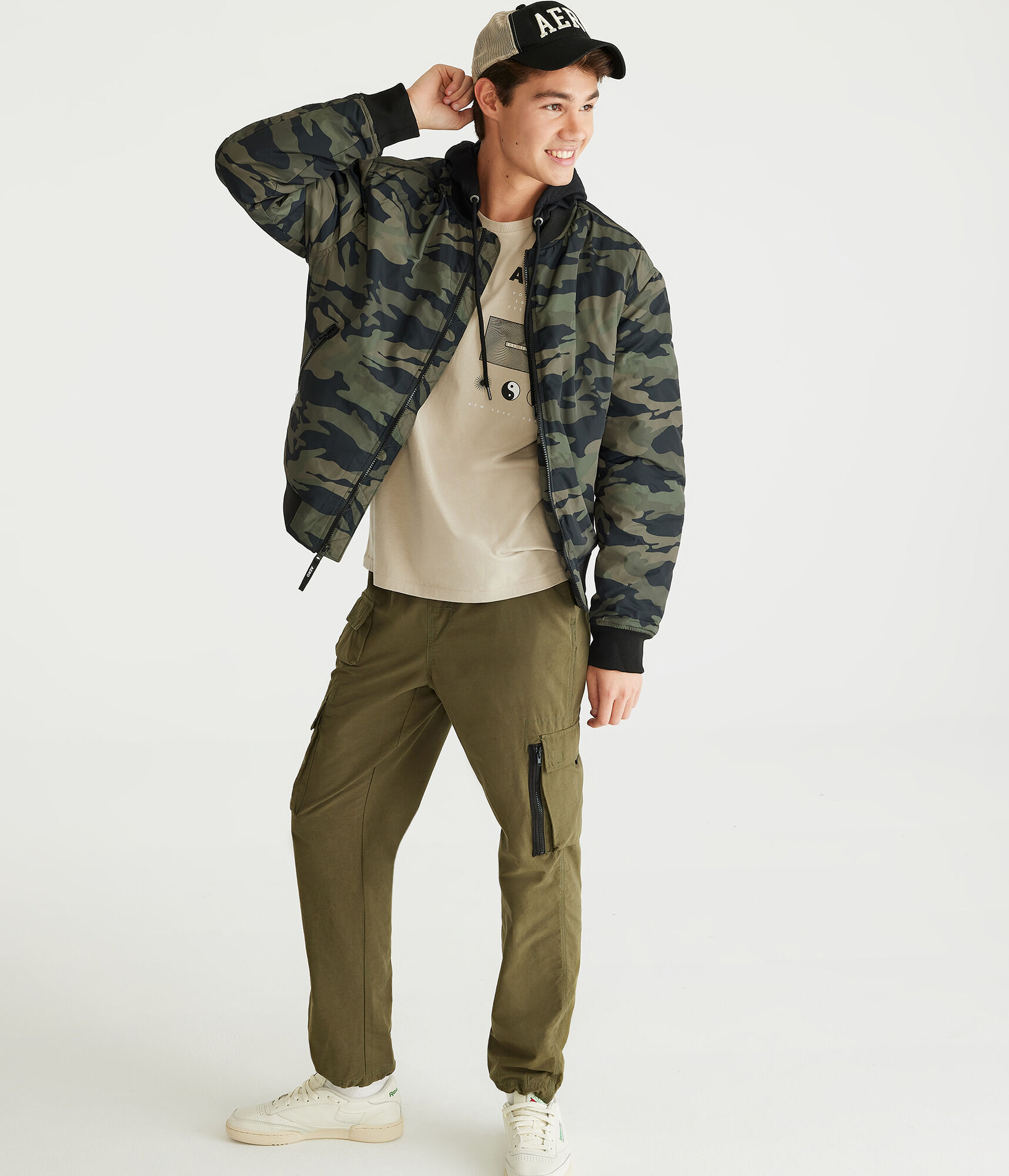 Camo Hooded Bomber Jacket