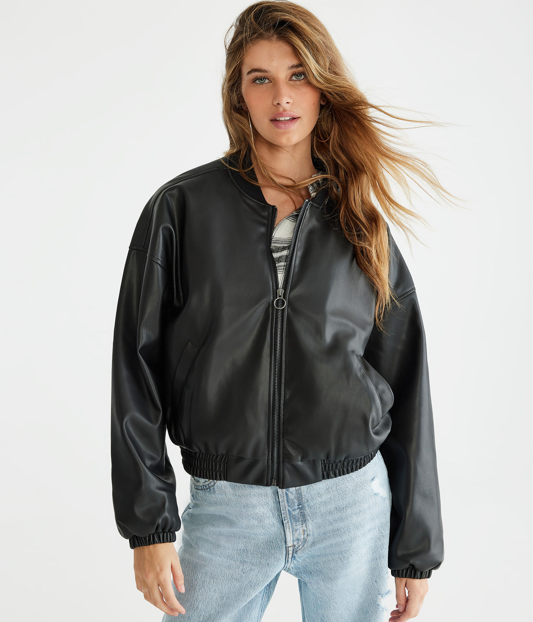 Faux Leather Bomber Jacket