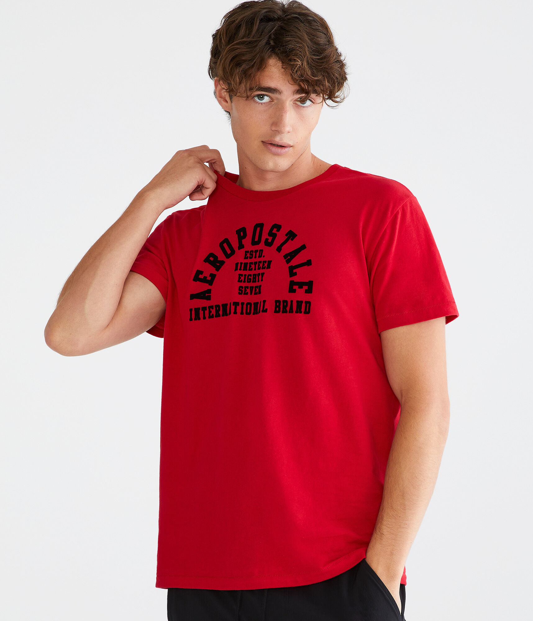 Aeropostale Arch Flocked Graphic Tee