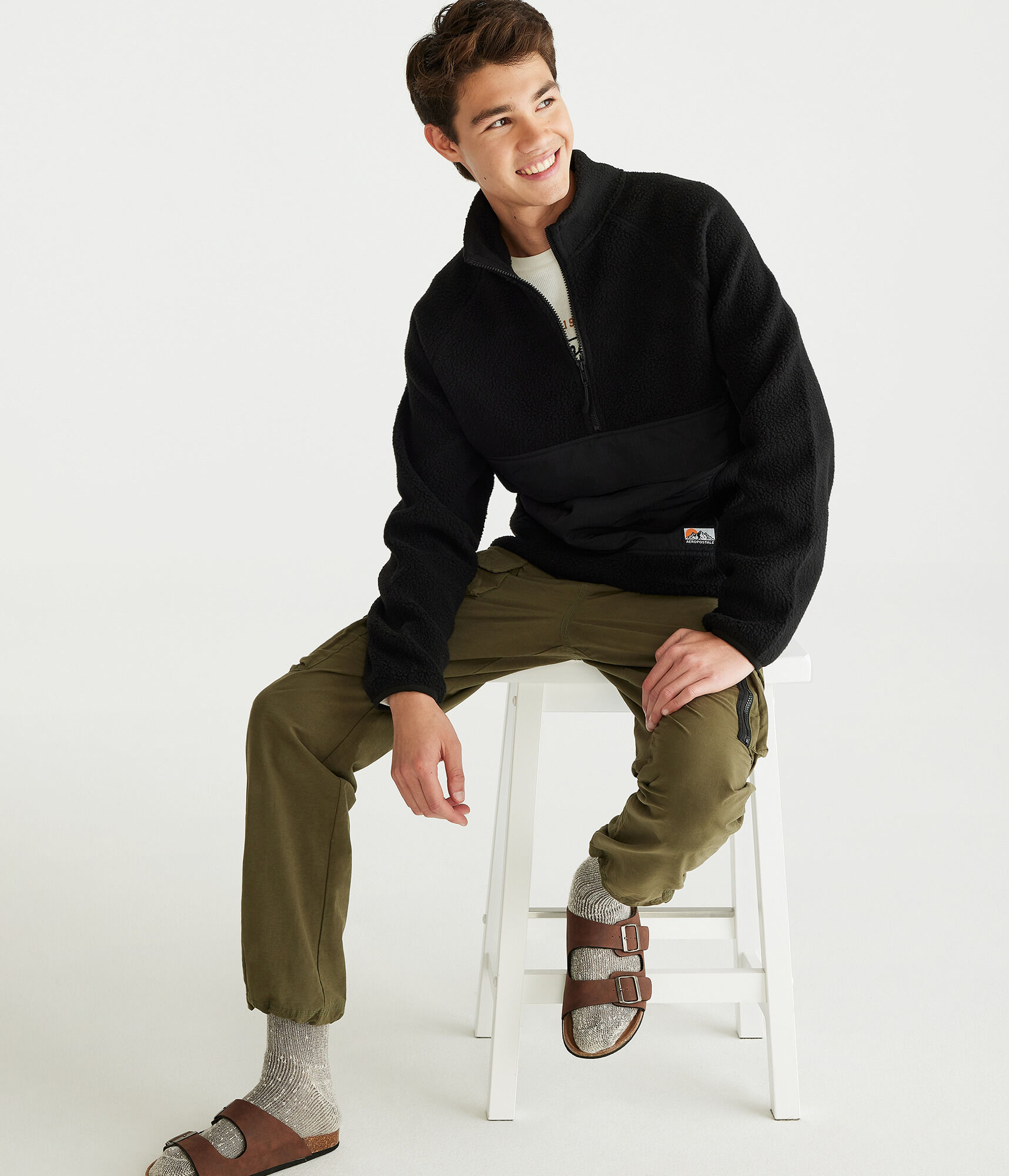 Mixed Media Quarter-Zip Fleece Pullover