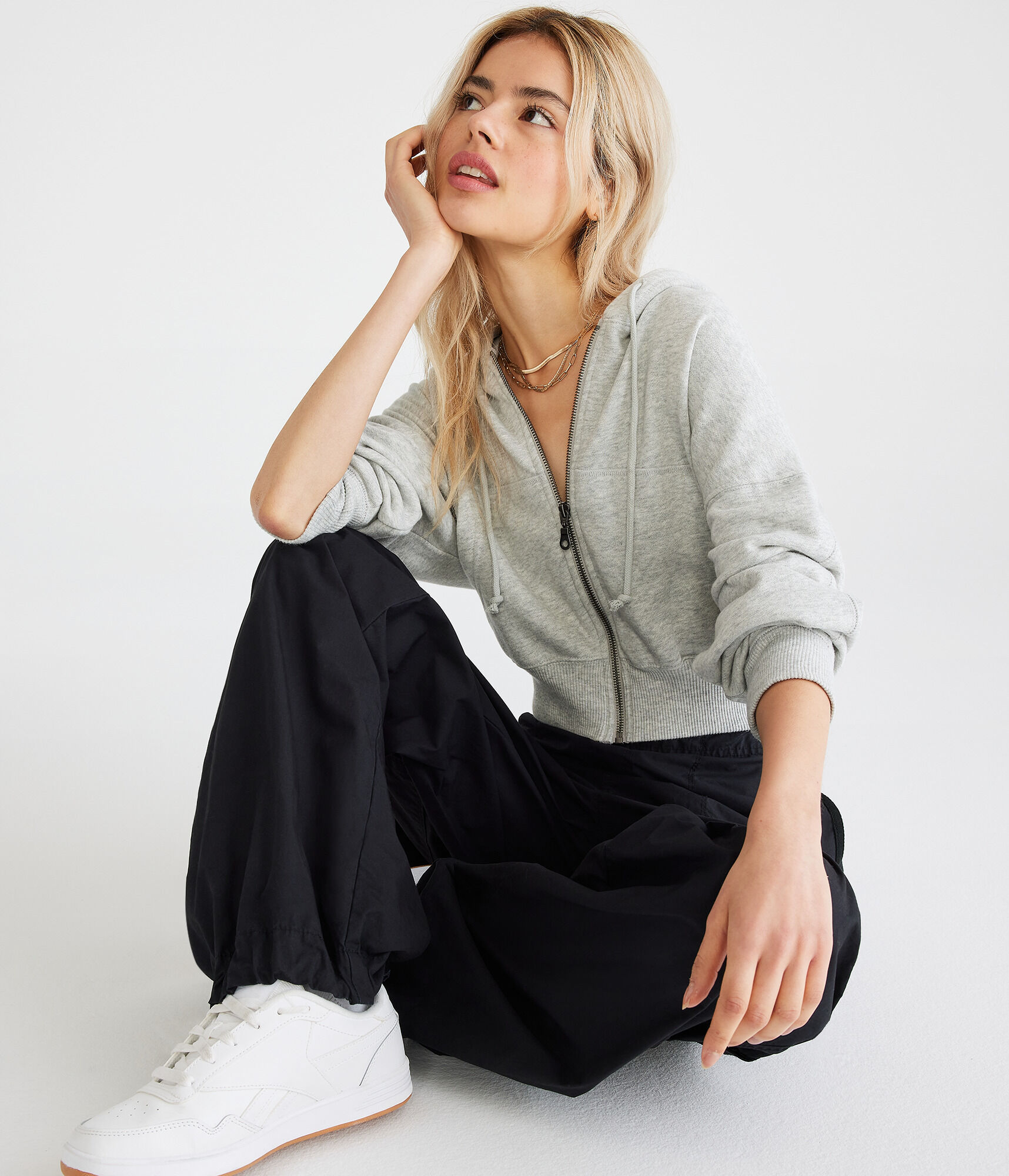Solid Cropped Full-Zip Hoodie