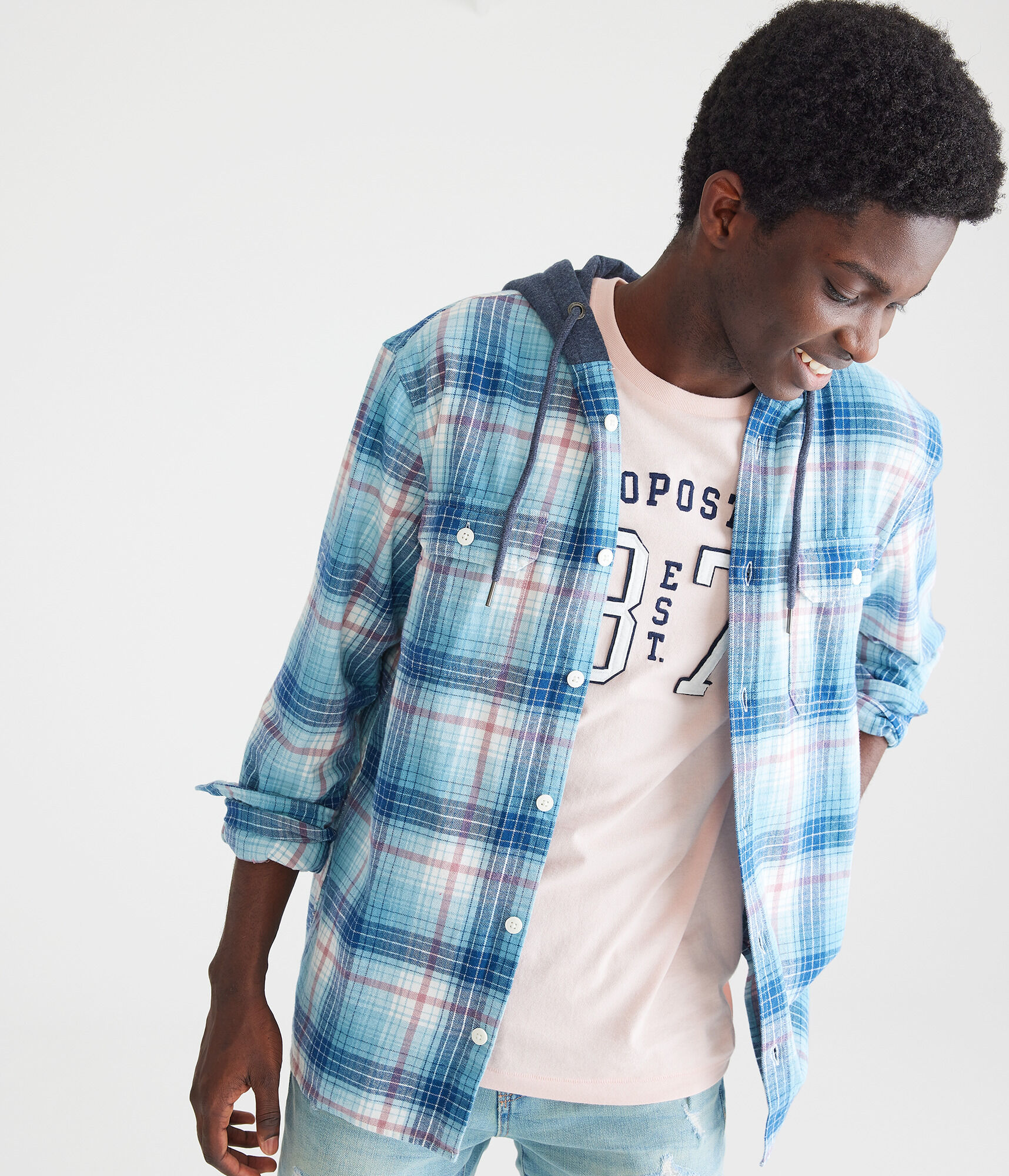 Long Sleeve Hooded Plaid Flannel Shirt