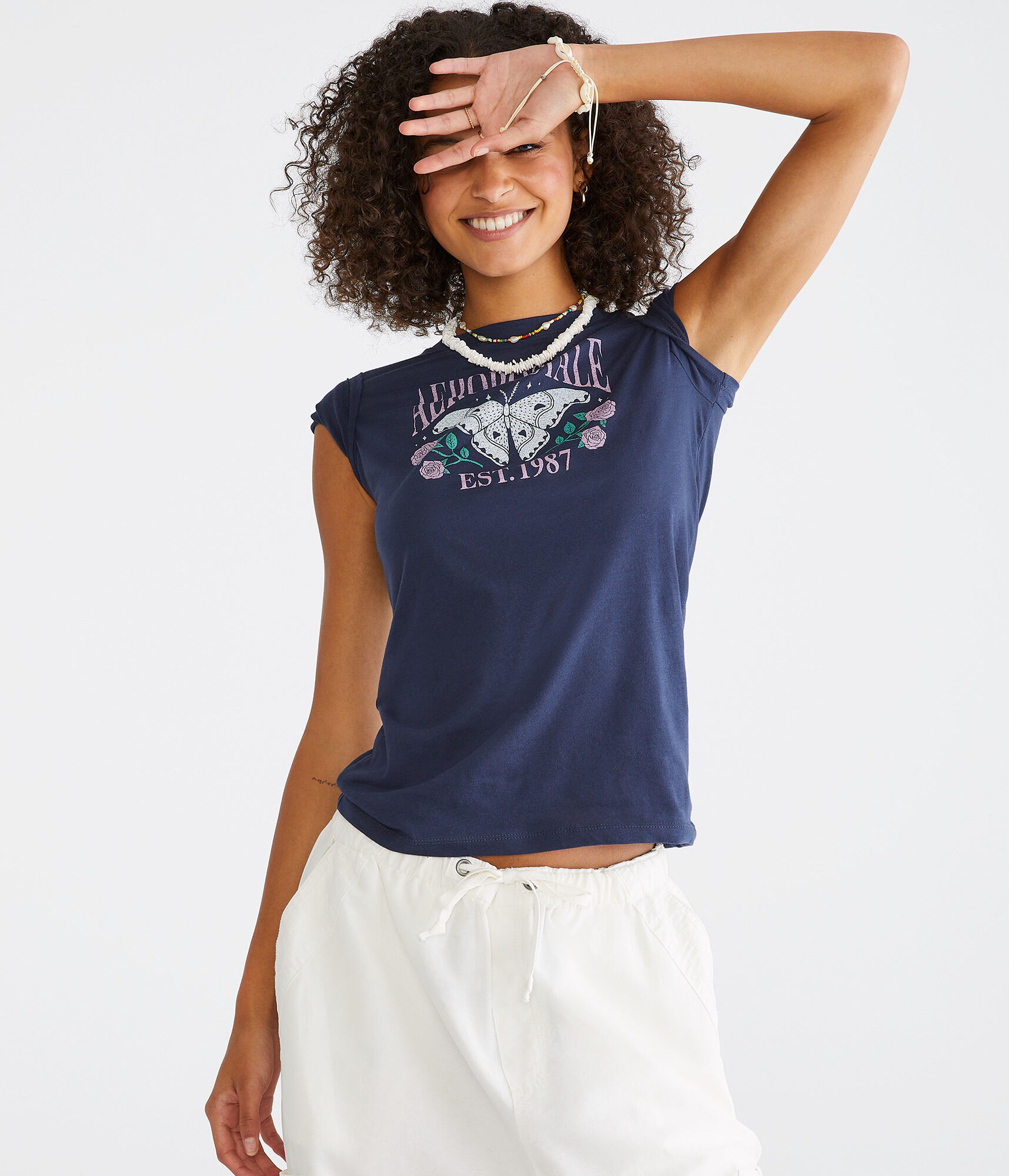 Aeropostale Butterfly Roses Graphic Tee