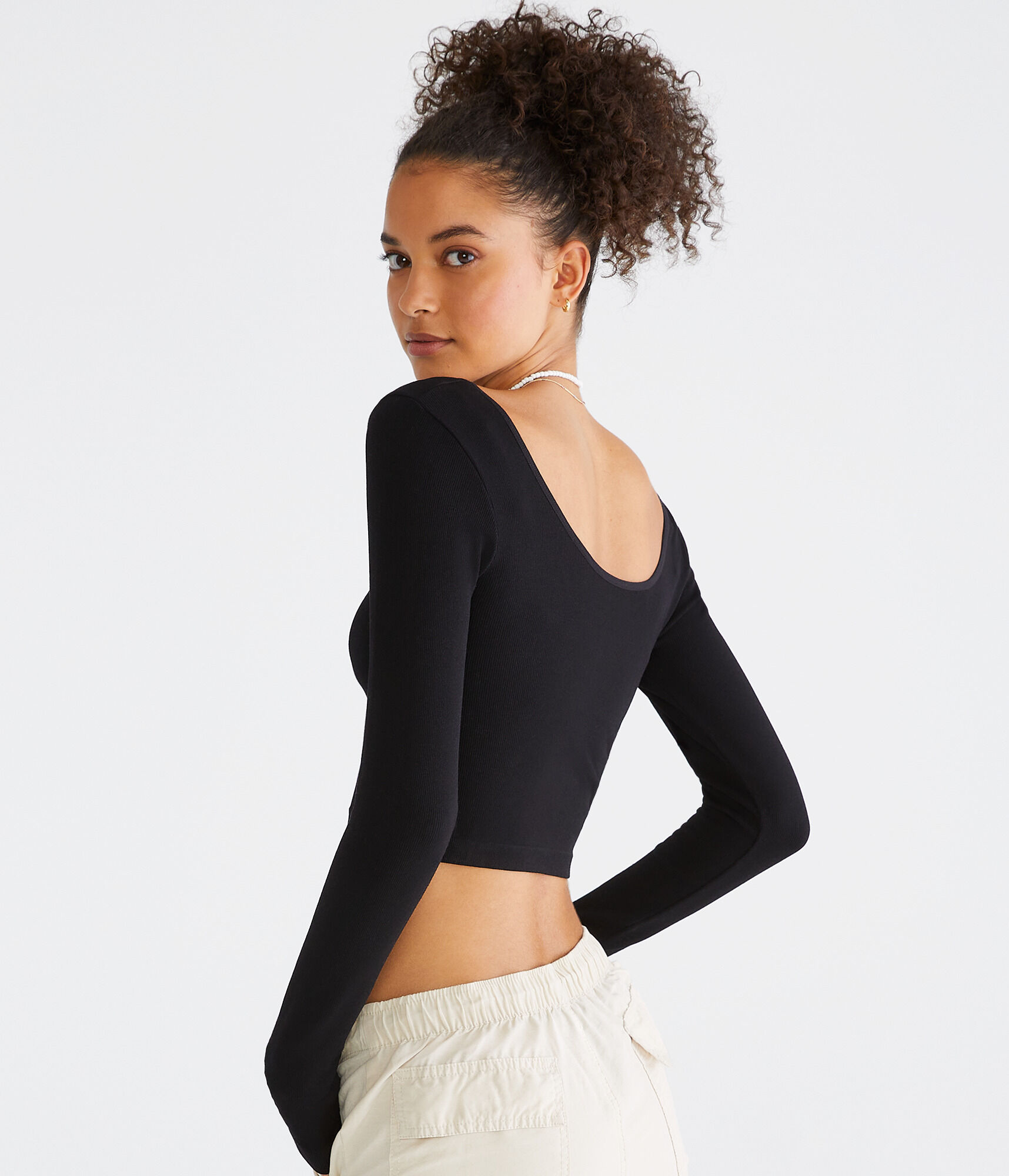 Long Sleeve Seamless Wear 3 Ways Crop Top