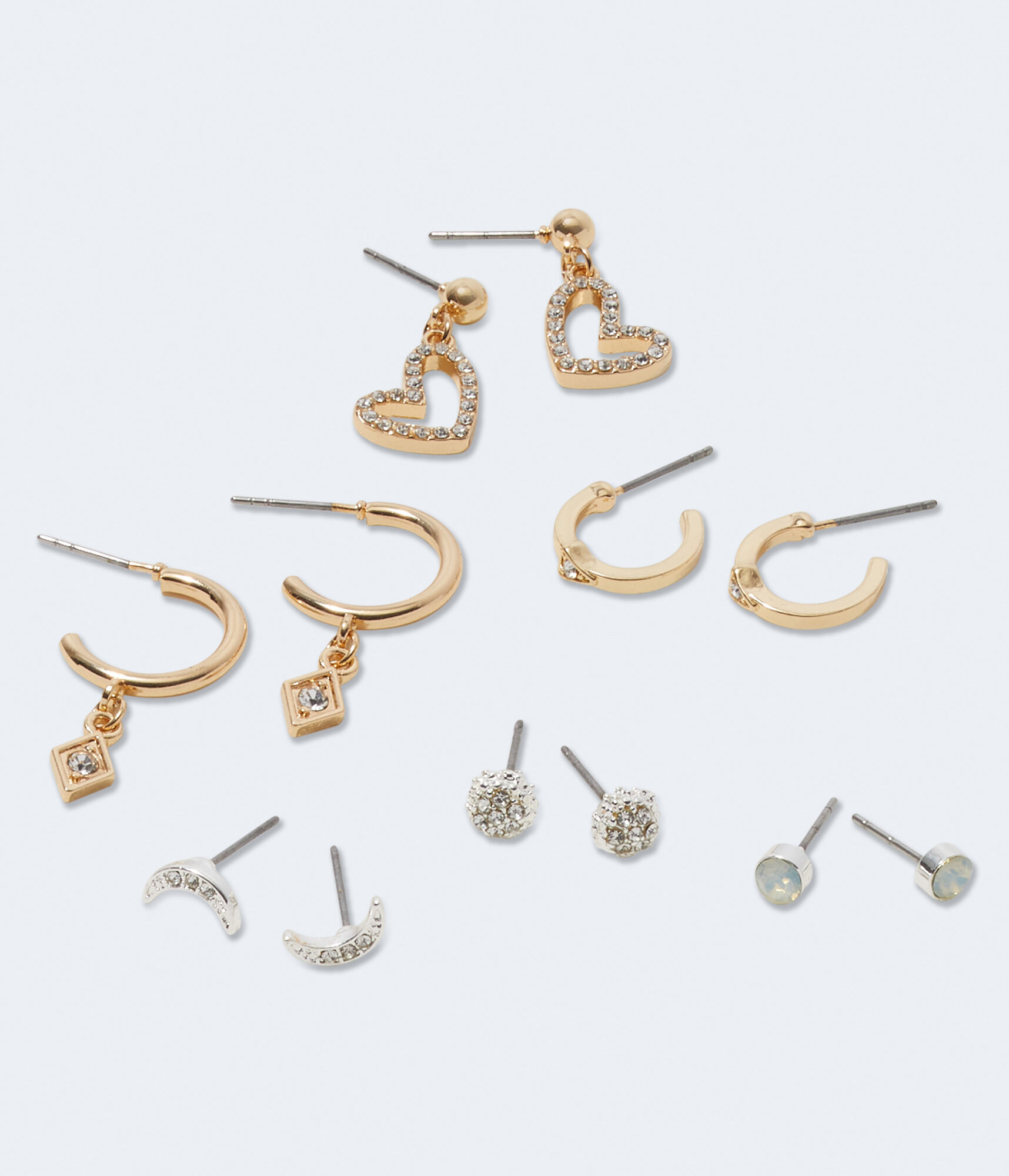 Rhinestone Charm Hoop & Stud Earring 6-Pack