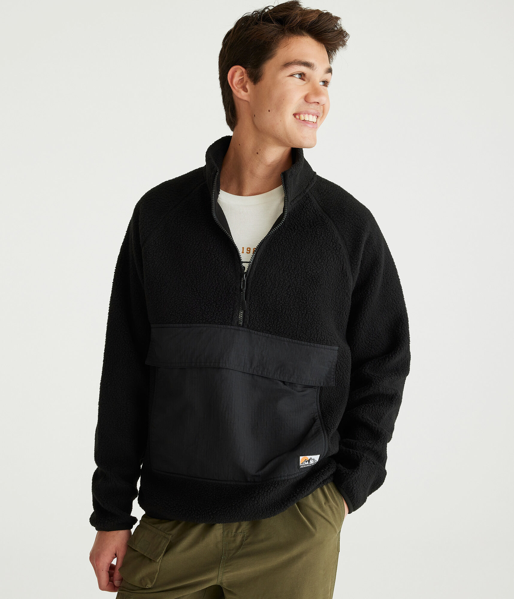 Mixed Media Quarter-Zip Fleece Pullover
