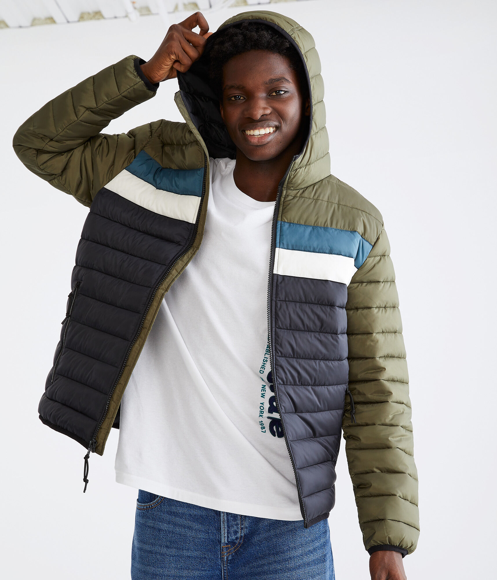 Colorblock Hooded Midweight Puffer Jacket