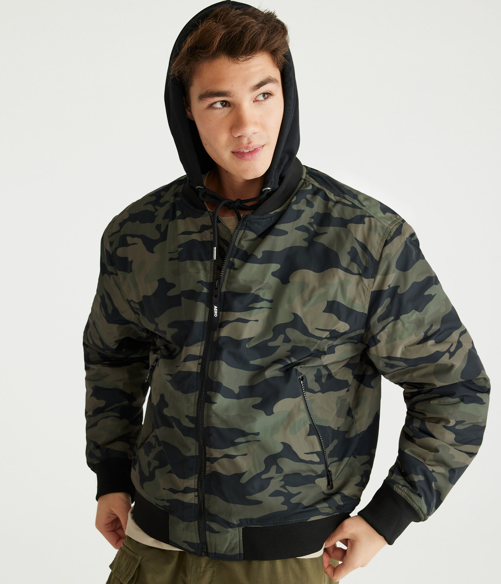 Camo Hooded Bomber Jacket