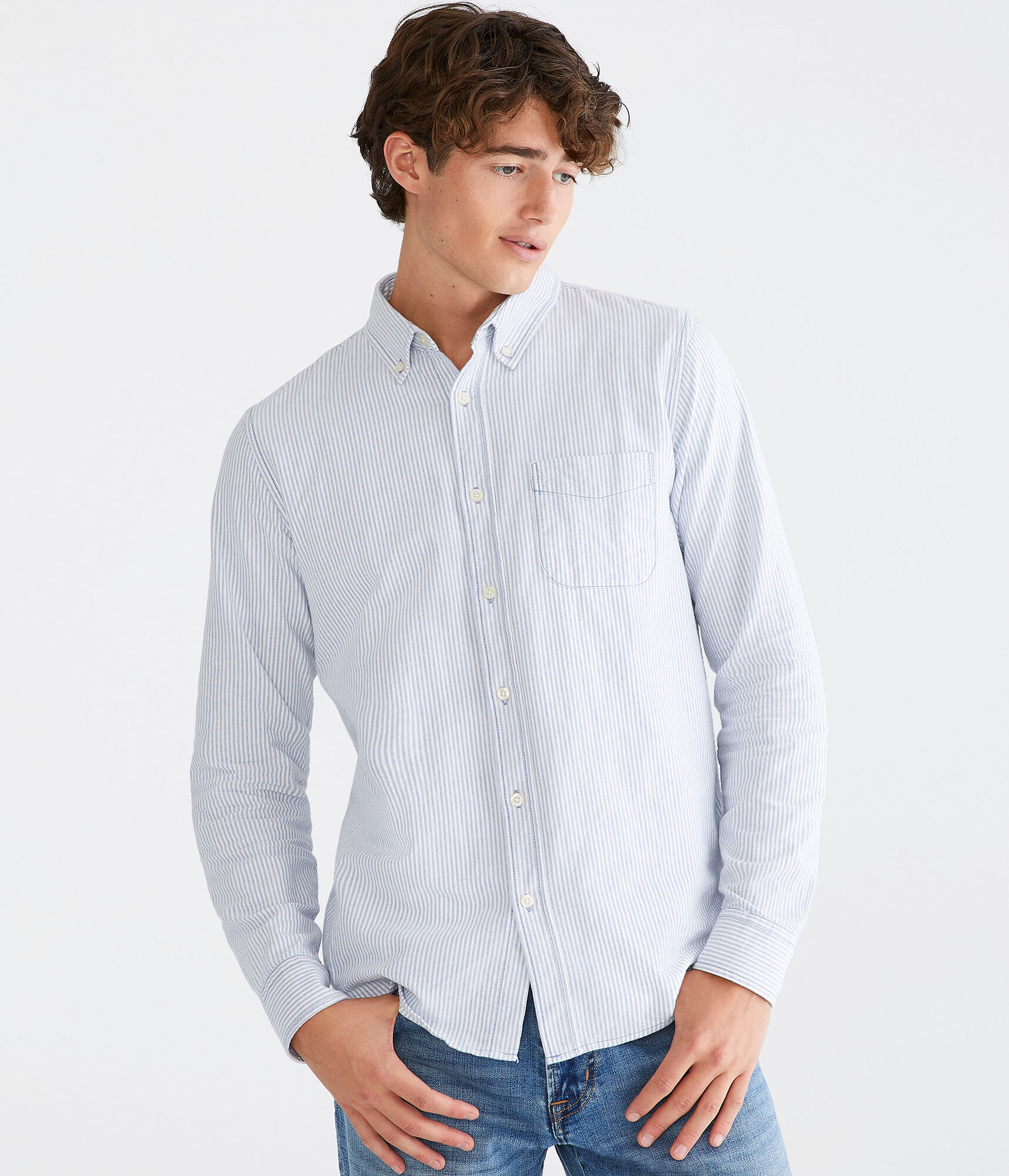 Long Sleeve Striped Oxford Button-Down Shirt