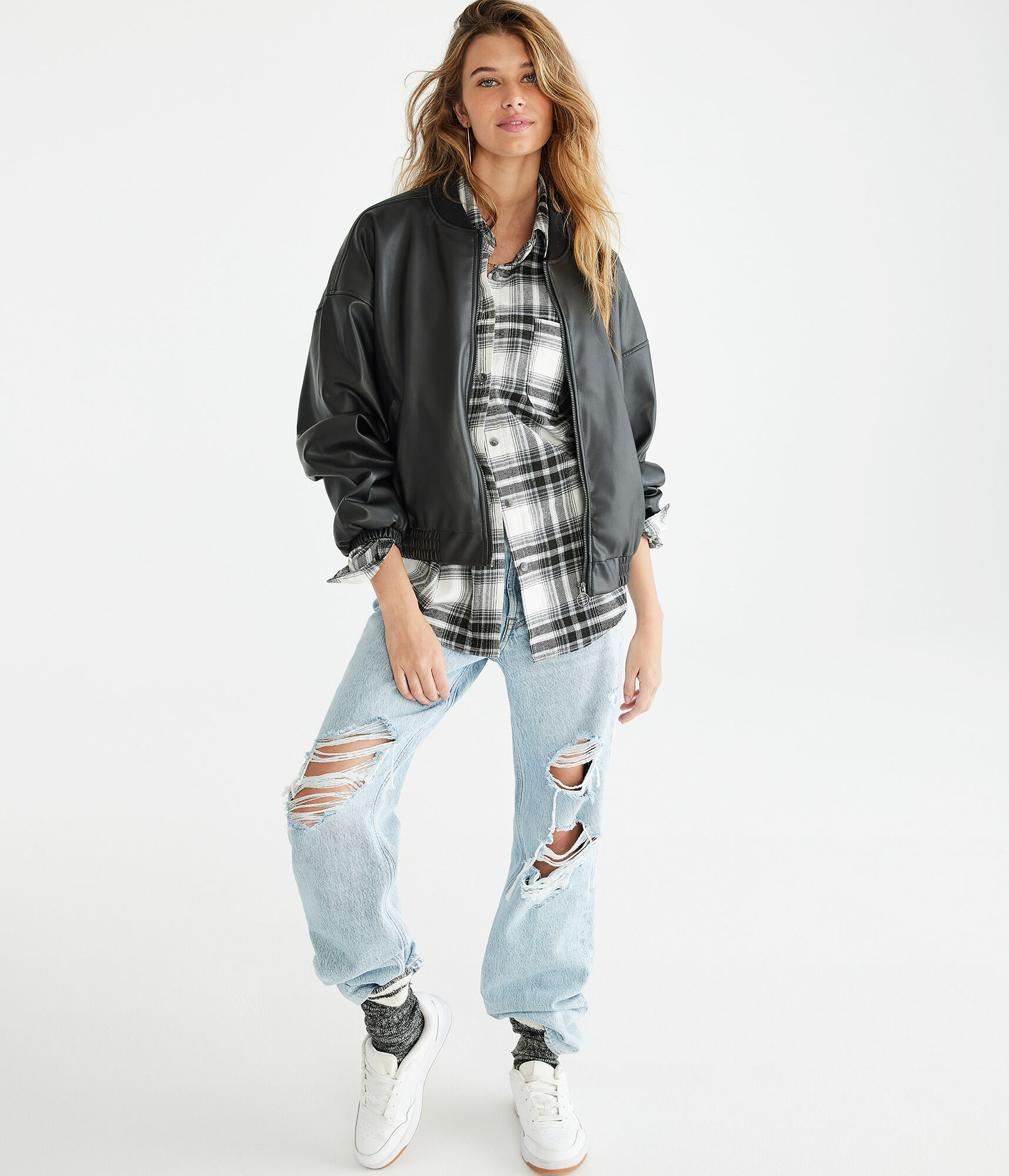 Faux Leather Bomber Jacket