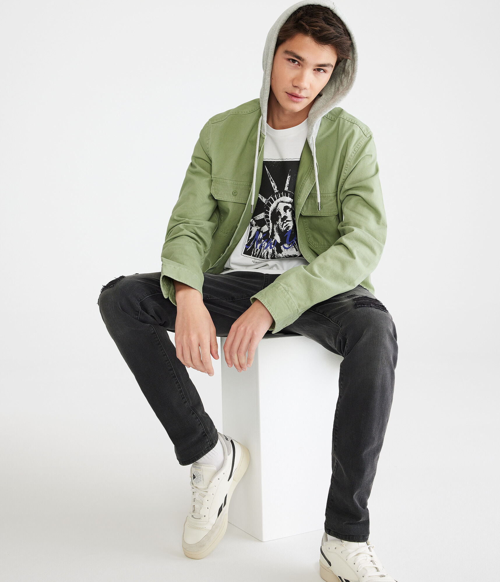 Long Sleeve Hooded Twill Shirt