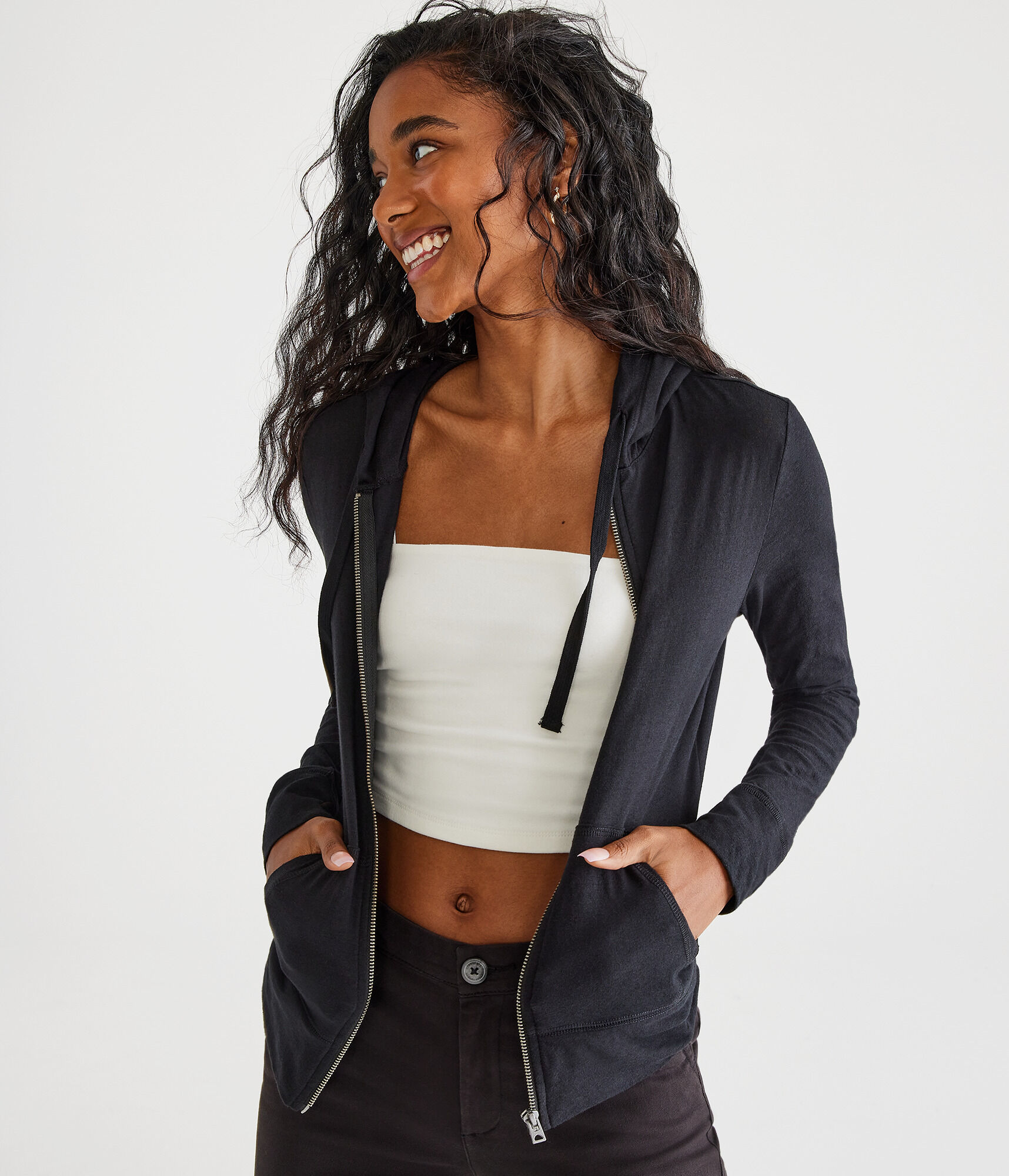 Solid Lightweight Full-Zip Hoodie