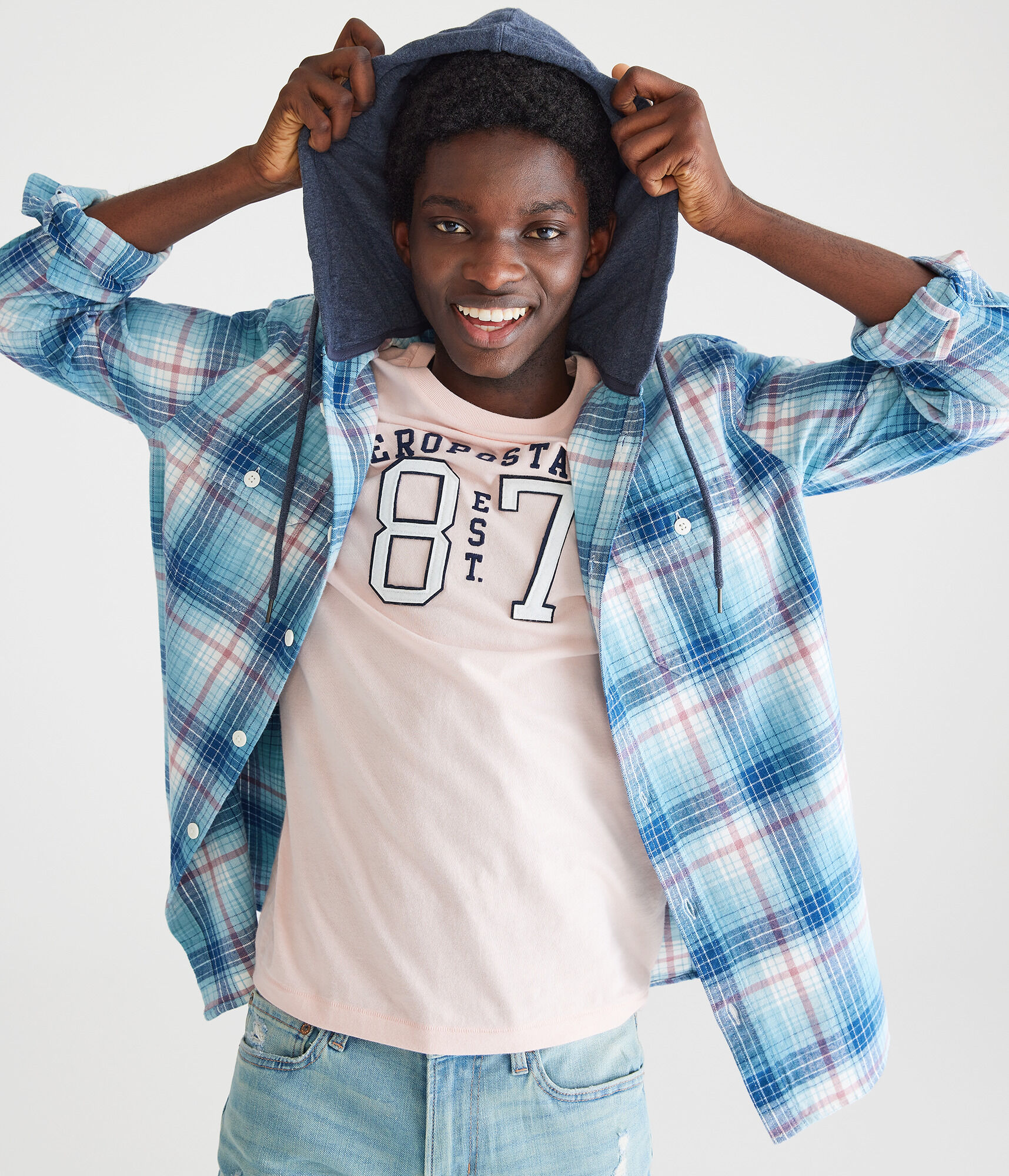 Long Sleeve Hooded Plaid Flannel Shirt