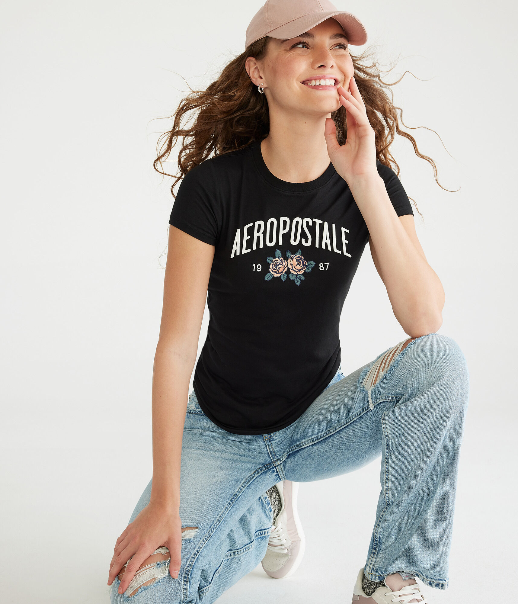 Aeropostale Rose Appliqué Graphic Tee