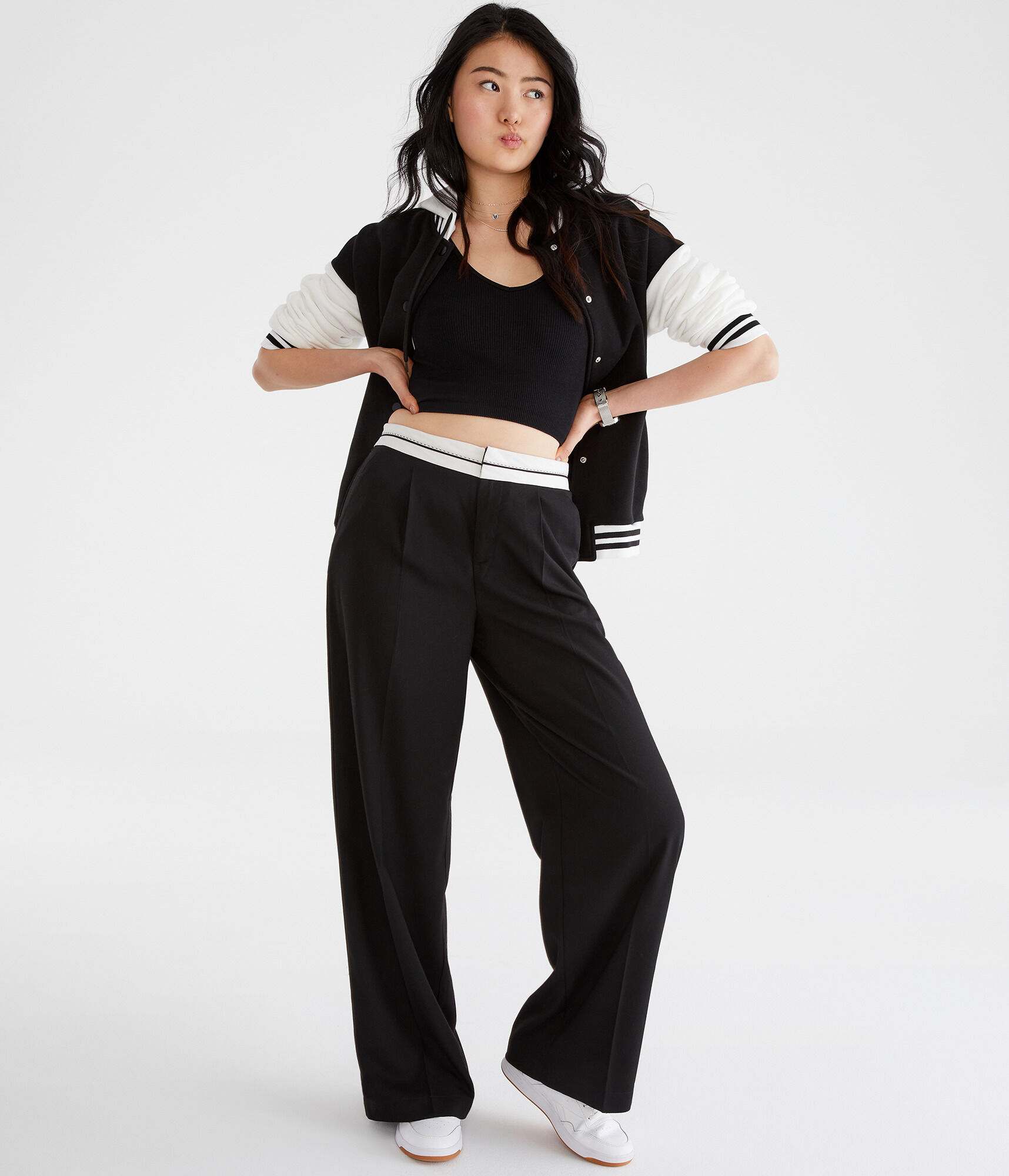 Preppy High-Rise Wide Leg Trousers
