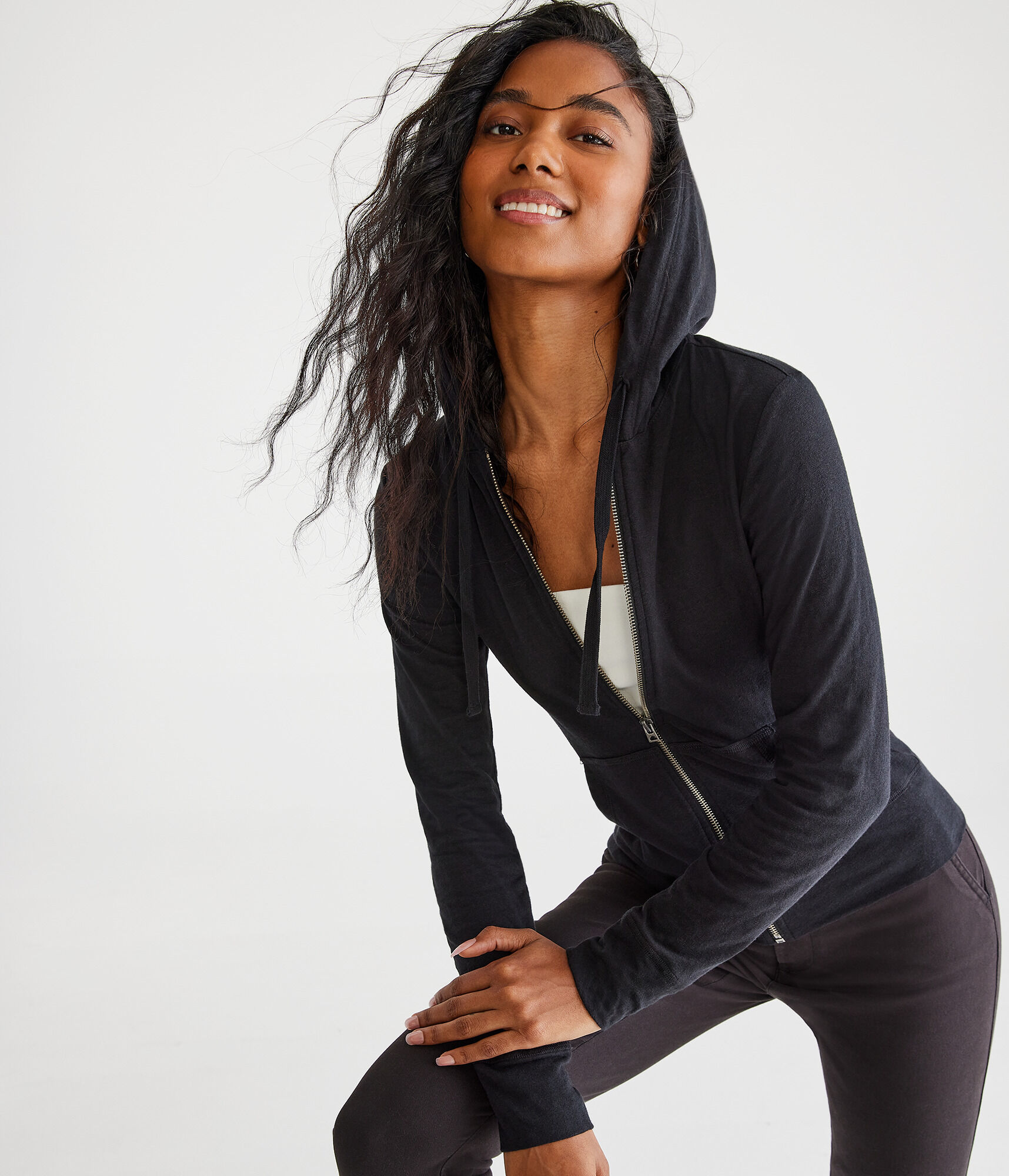 Solid Lightweight Full-Zip Hoodie
