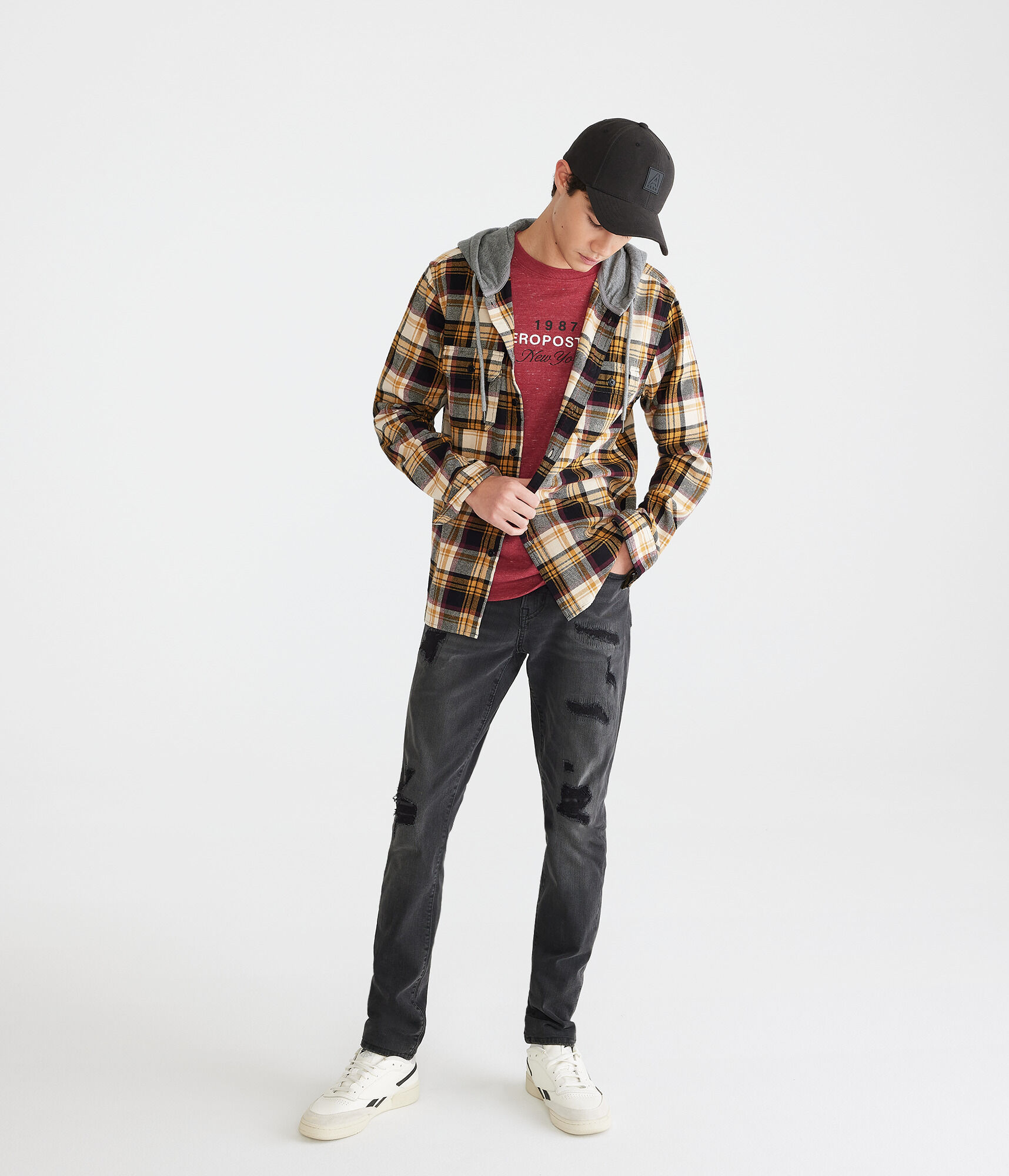 Long Sleeve Plaid Hooded Flannel Shirt