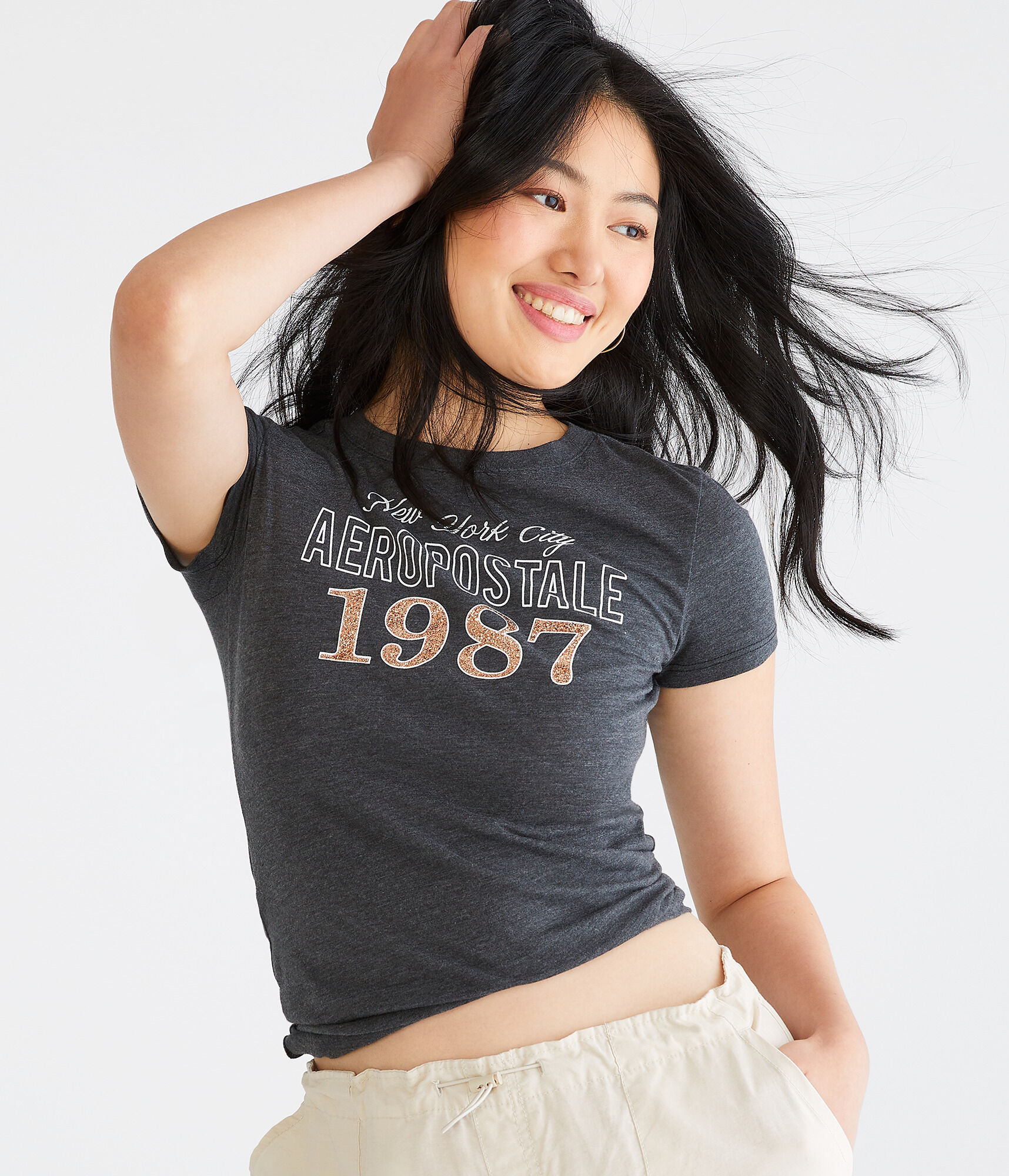 Aeropostale 1987 Glitter Graphic Tee