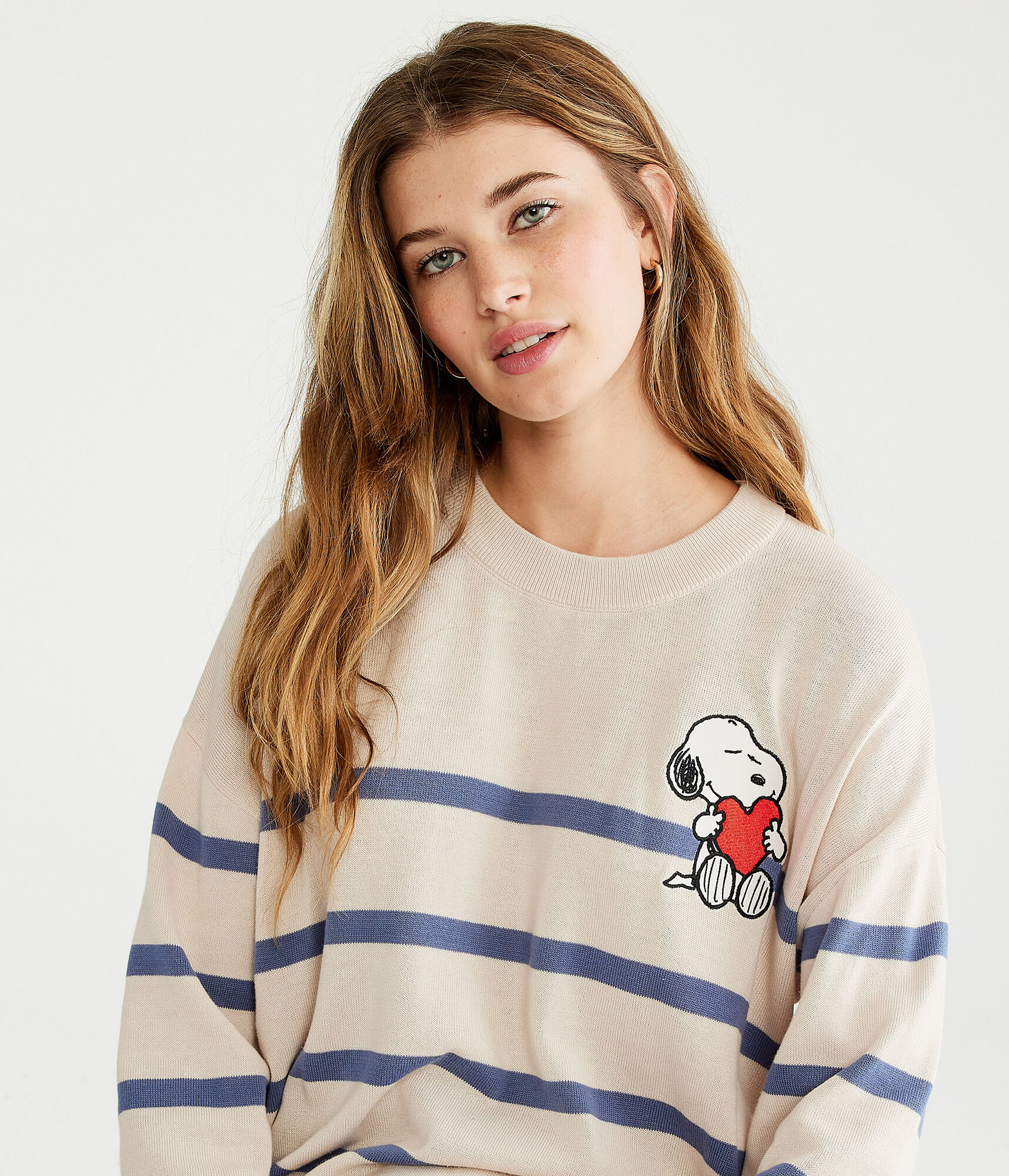 Peanuts® | Aéropostale Snoopy Love Striped Crew Sweater