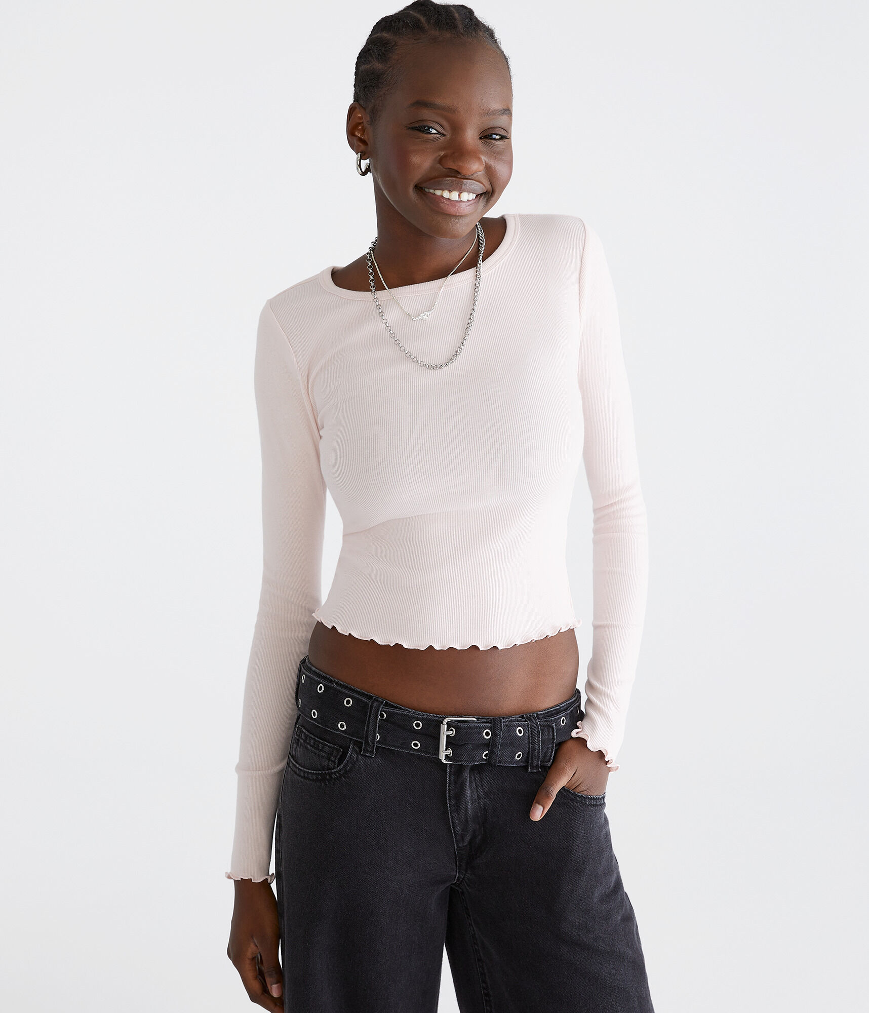 Long Sleeve Ribbed Cropped Shrunken Tee