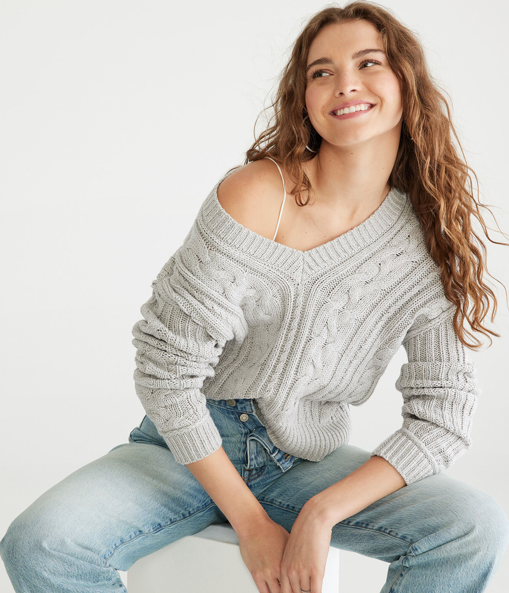 Cable-Knit V-Neck Sweater