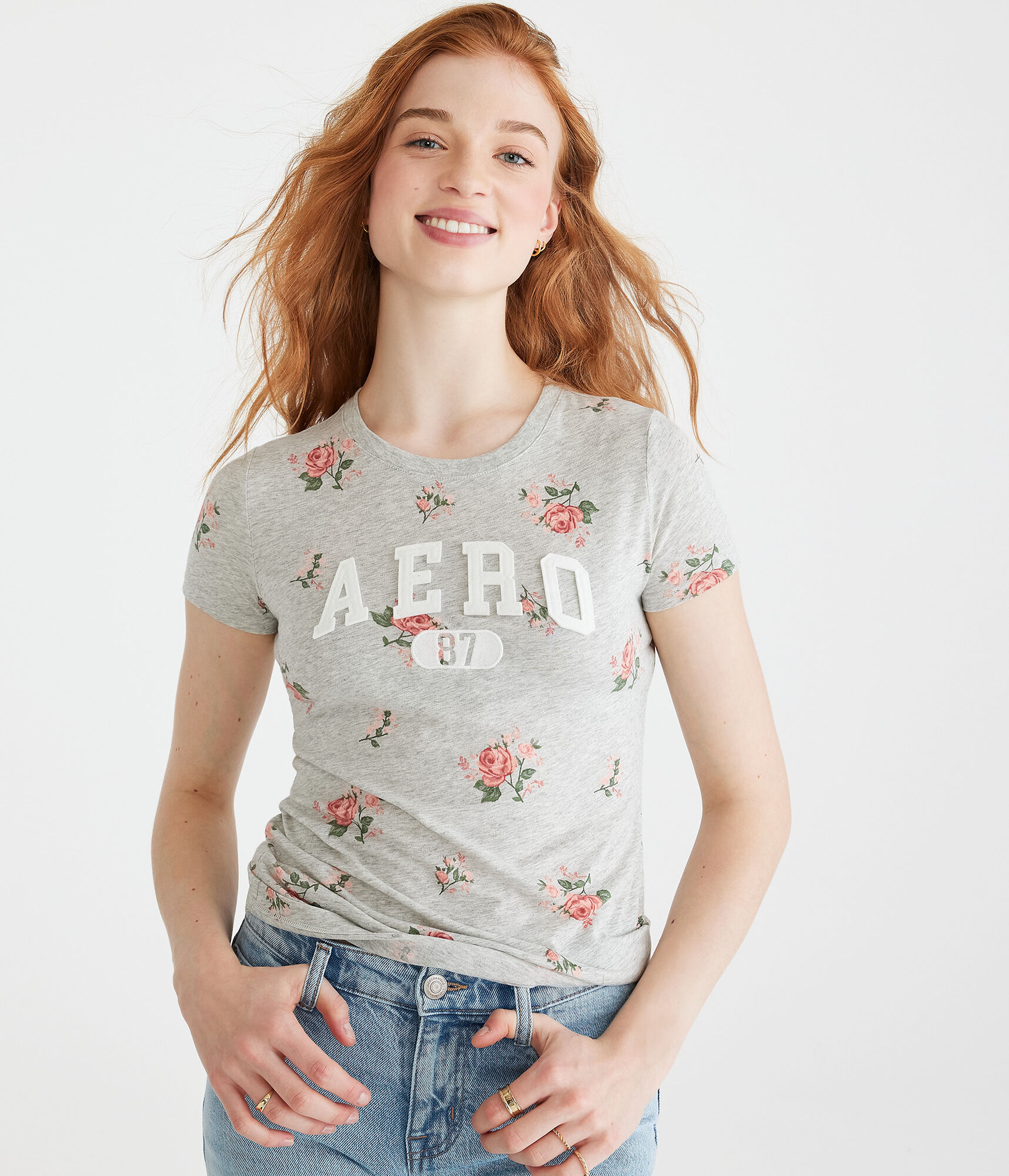 Aero Allover Floral Appliqué Graphic Tee