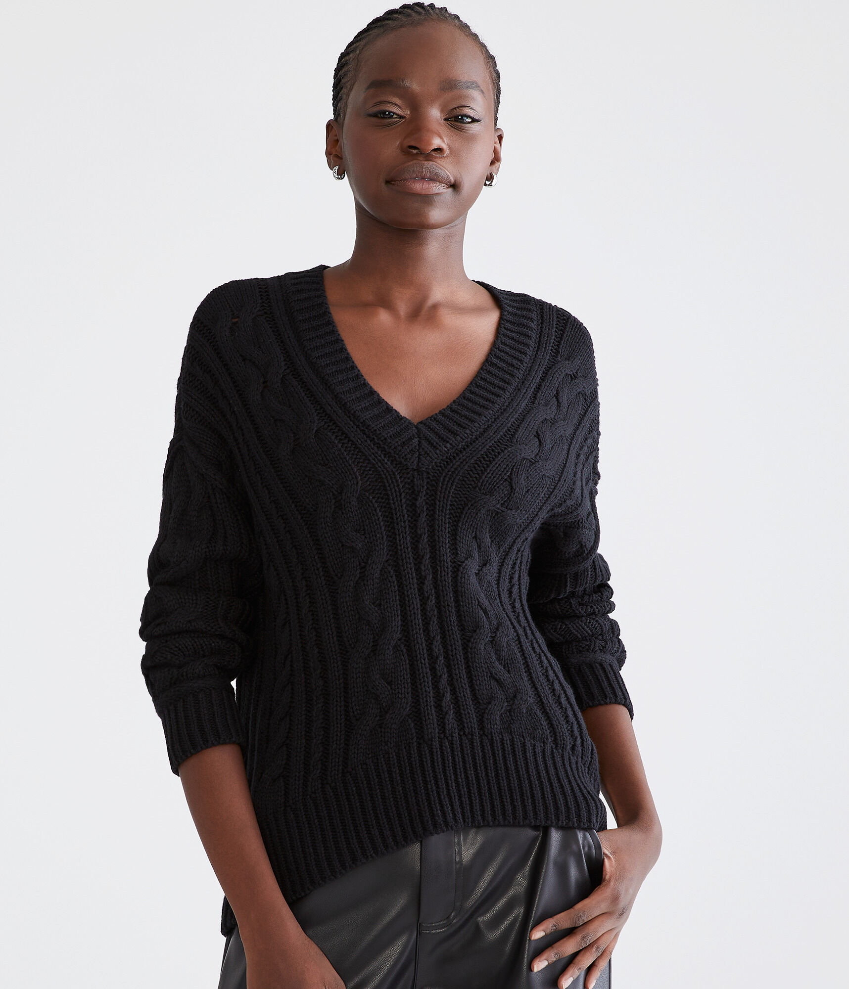 Cable-Knit V-Neck Sweater