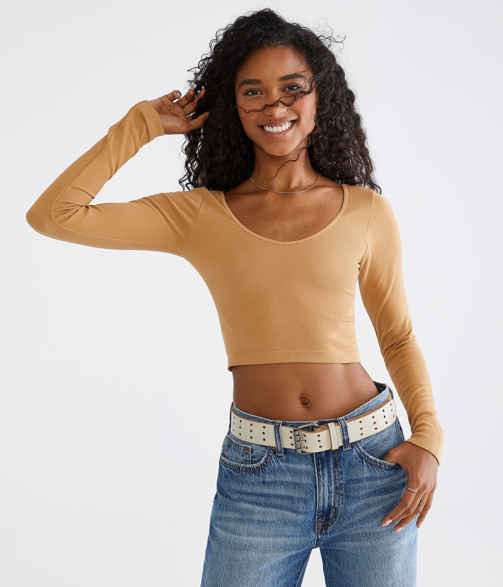 Long Sleeve Seamless Wear 3 Ways Crop Top