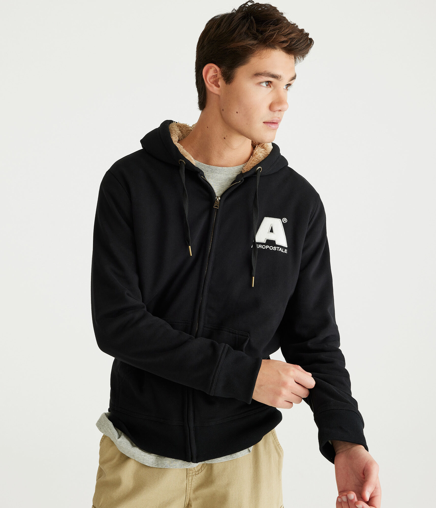 Aeropostale Logo Sherpa-Lined Full-Zip Hoodie
