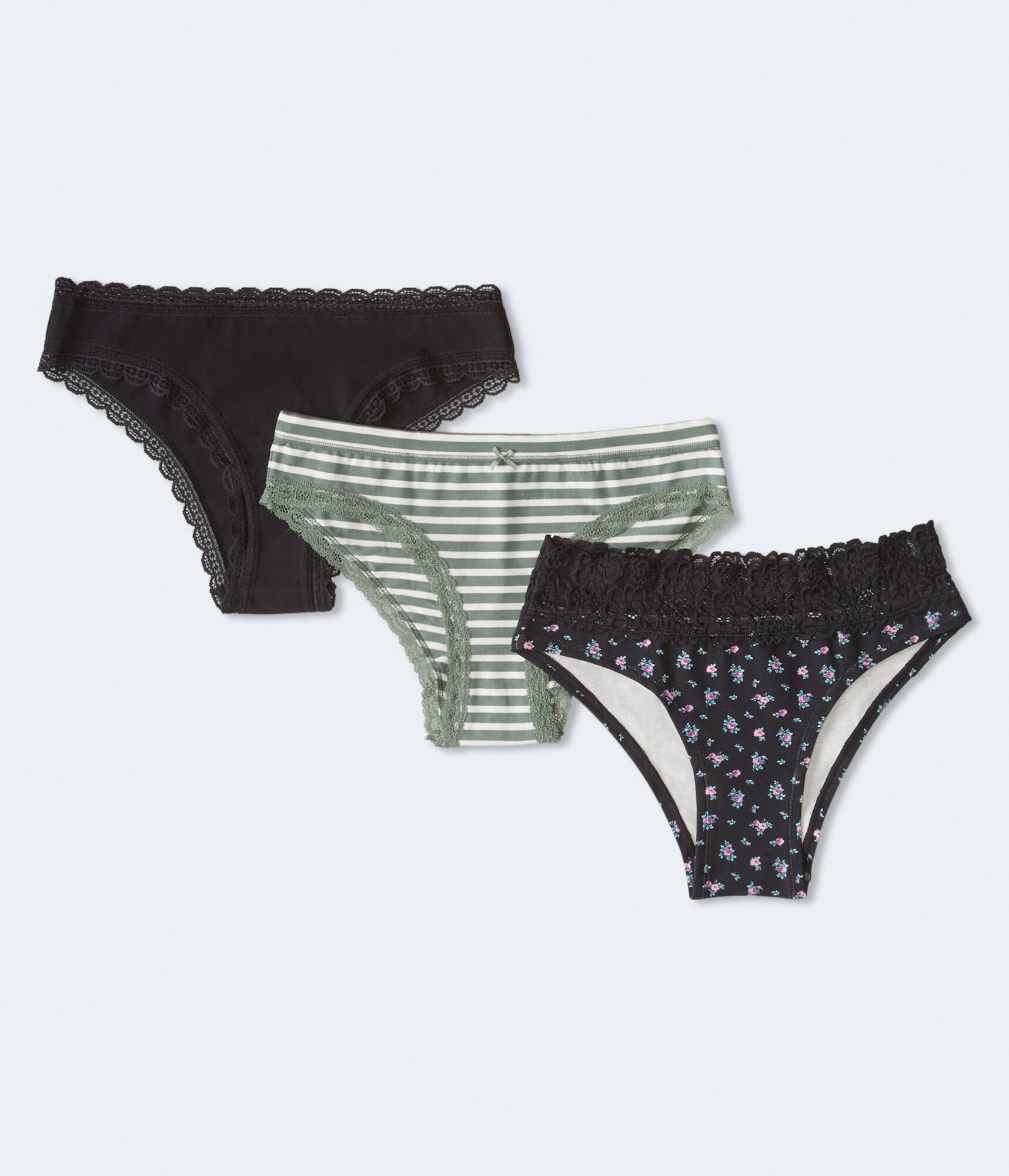Printed & Solid Lace-Trimmed Cheeky 3-Pack