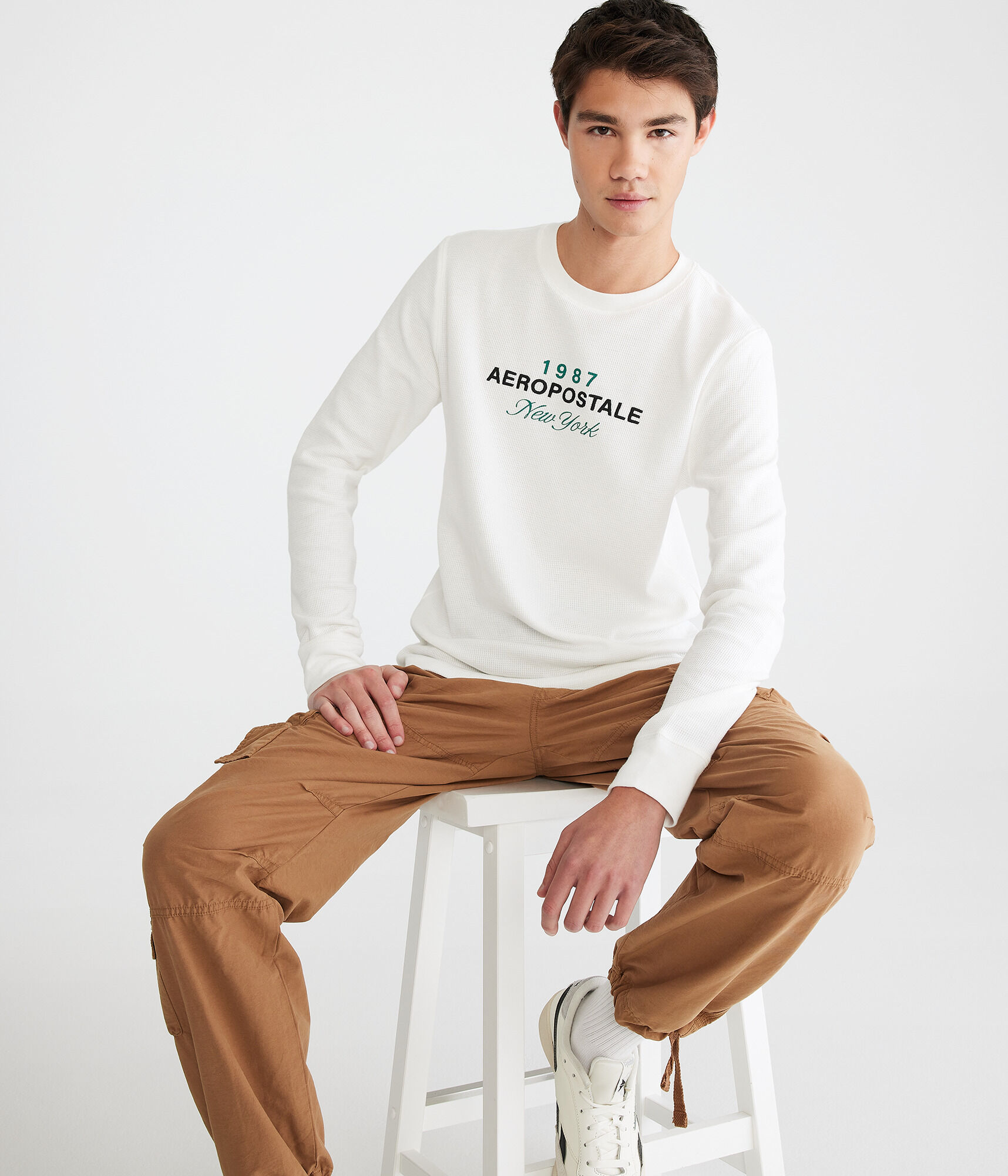 Long Sleeve Aeropostale Script Graphic Thermal Tee