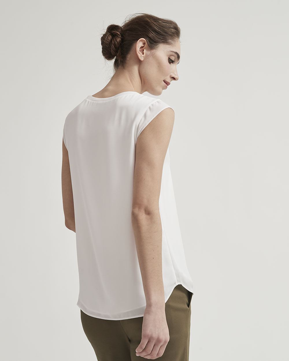Basic Silky Crepe Cap Sleeve Blouse