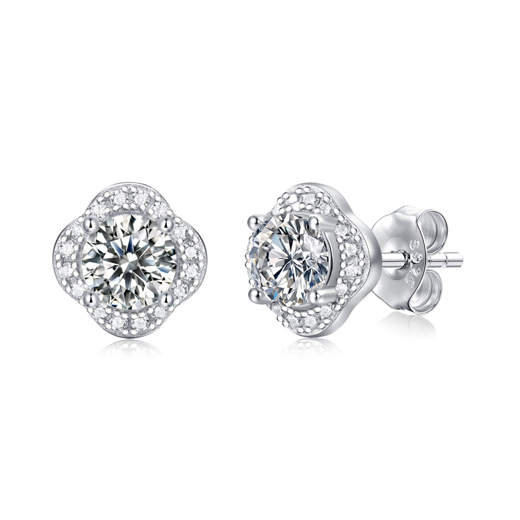 SV Sterling Silver with 0.50ctw Lab Created Moissanite Round Halo Floral Cluster Stud Earrings