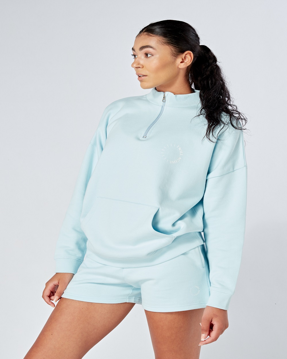 Twill Active -Essentials Oversized Funnel Neck Zip up Sweatshirt - Blue