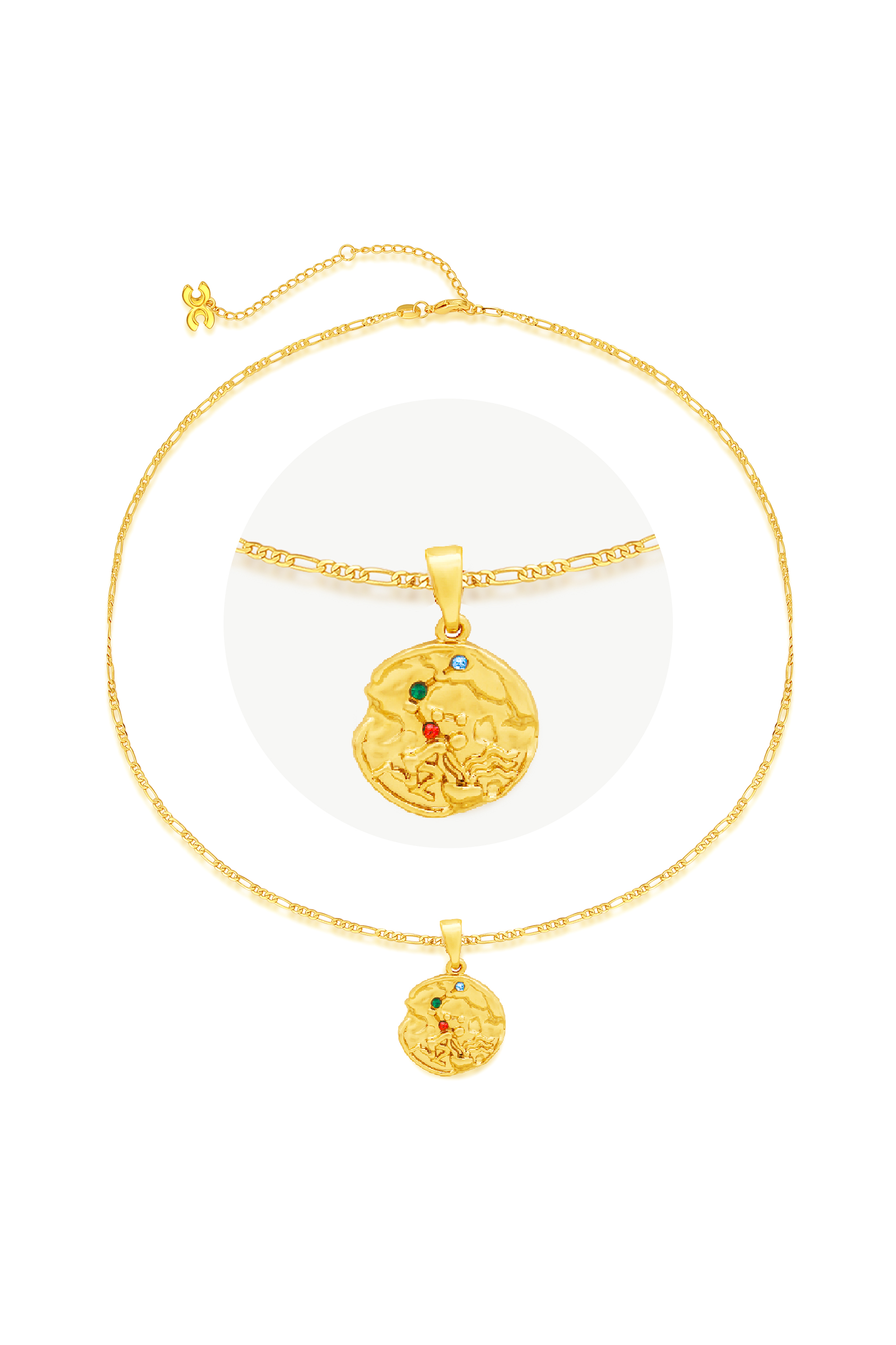Classicharms-Gold Sculptural Horoscope Zodiac Sign Pendant Necklace Set-Aquarius