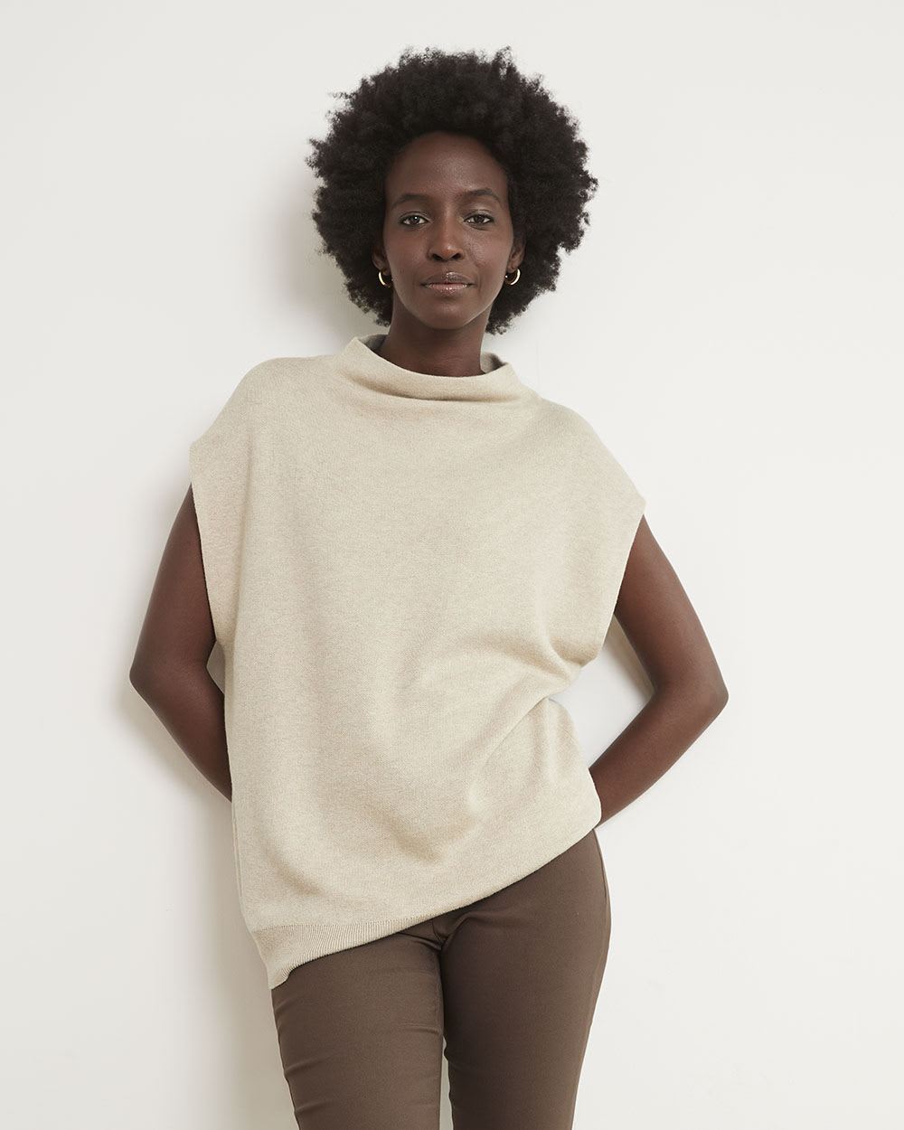 Sleeveless Funnel-Neck Sweater