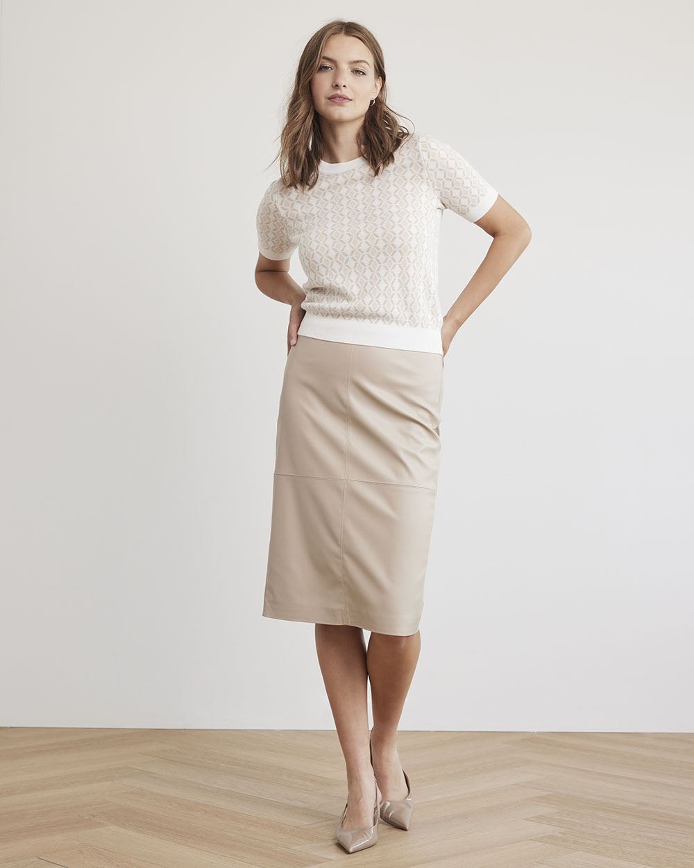 Faux Leather Pencil Midi Skirt