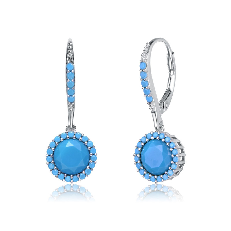 Sterling Silver with Colored Cubic Zirconia Drop Euro Earrings