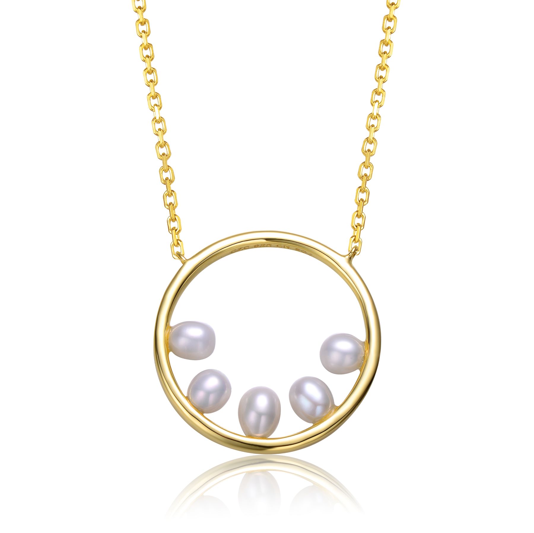 Sterling Silver 14k Yellow Gold Plated with White Pearl Halo Eternity Circle Pendant Layering Necklace