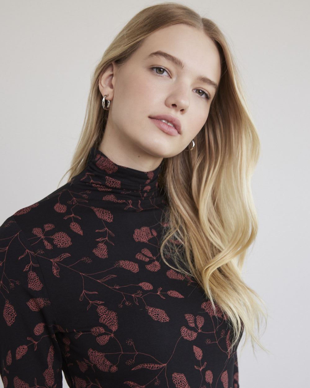 Fitted Long-Sleeve Mock-Neck Tee